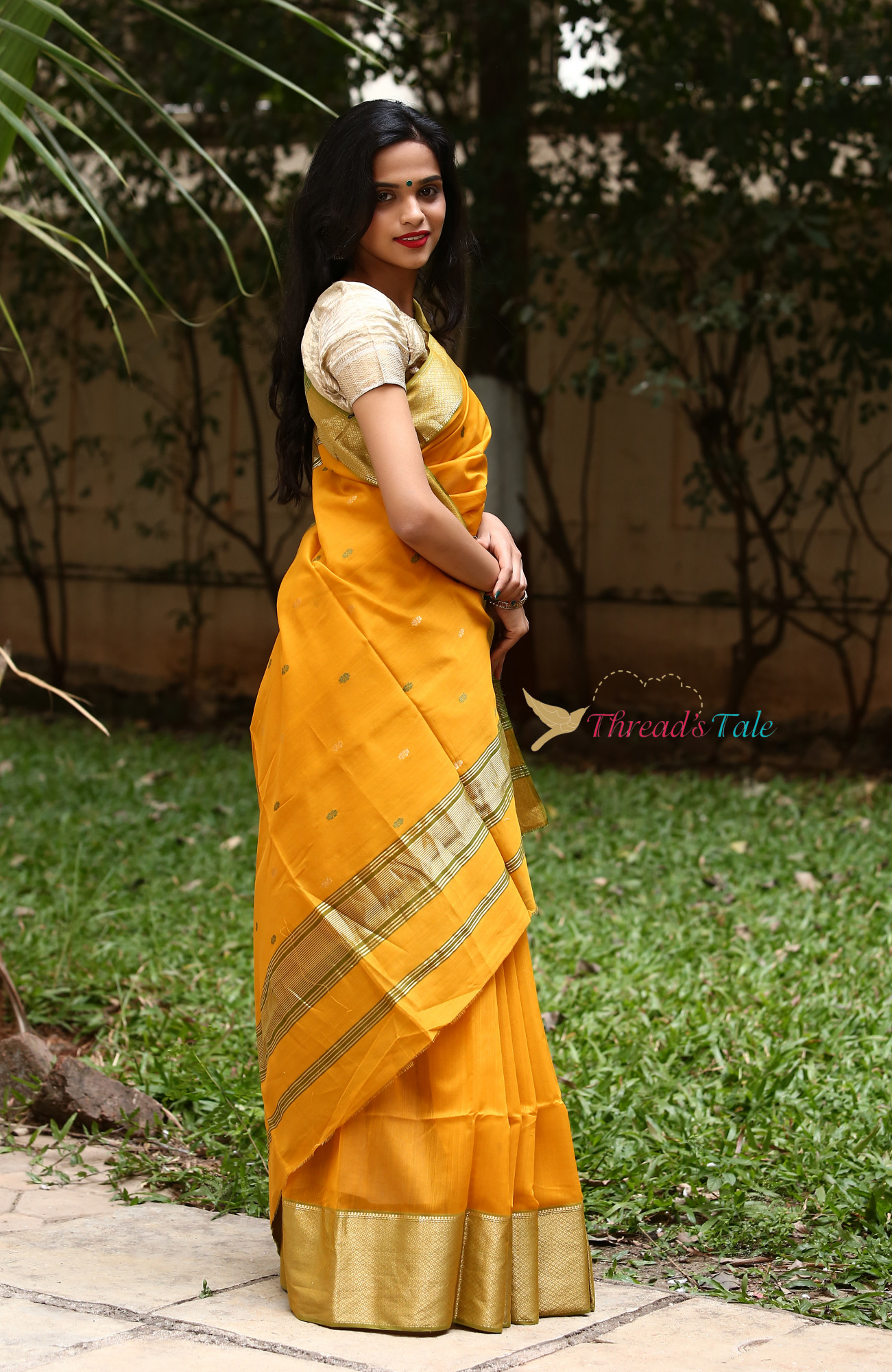 Mustard Yellow Handwoven Silk Saree With Broad Saree