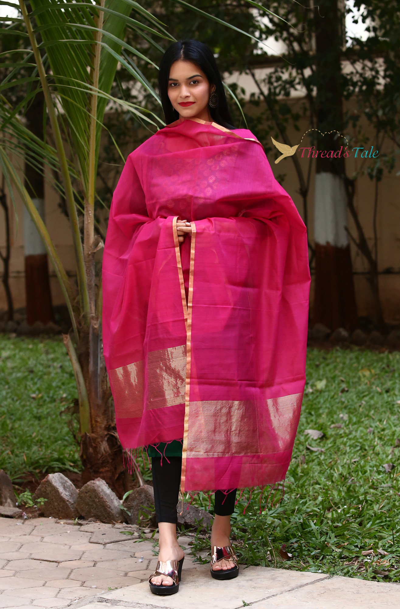 Fusia Handwoven Silk Cotton Chanderi Dupatta