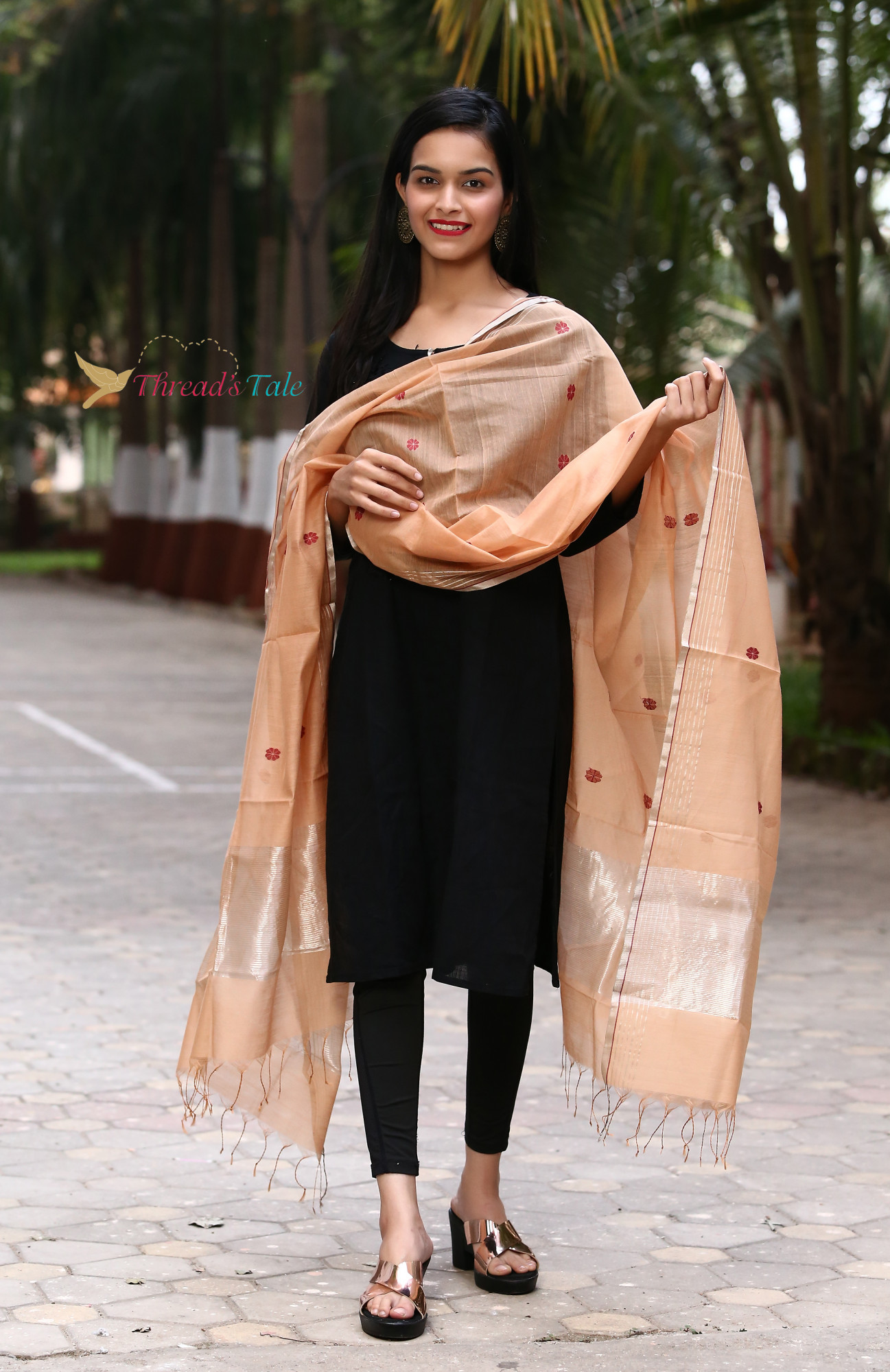 Pastel Peach Handwoven Chanderi Dupatta