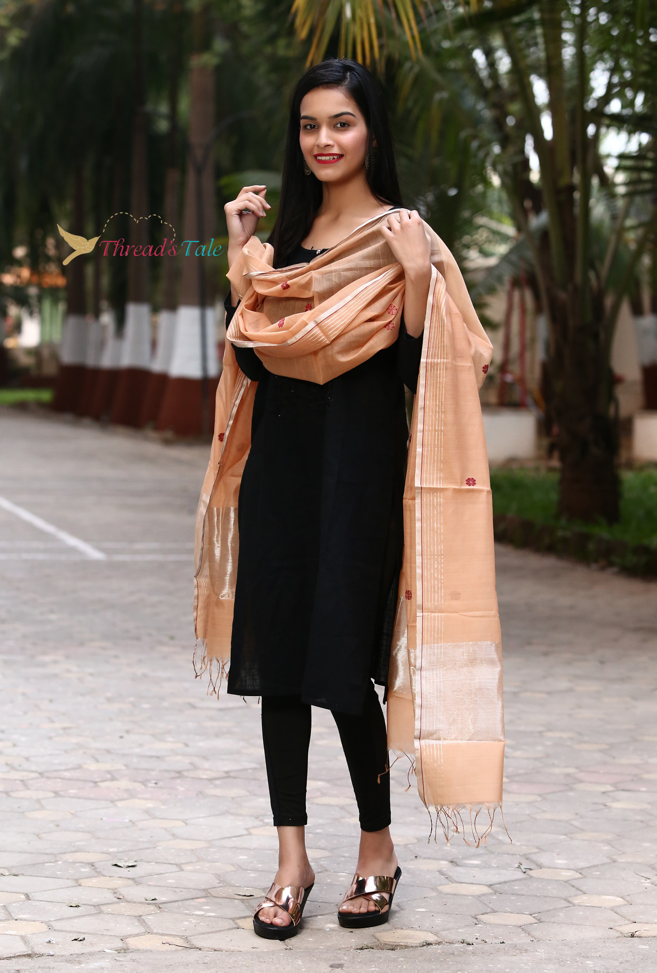 Pastel Peach Handwoven Chanderi Dupatta