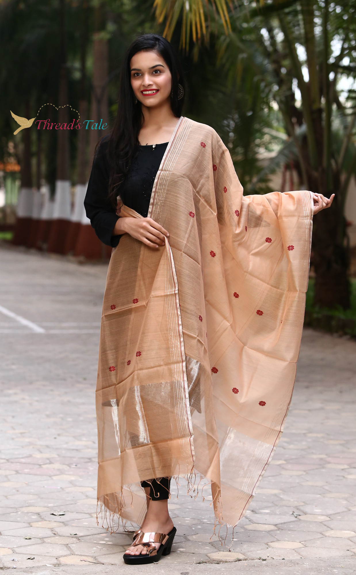 Pastel Peach Handwoven Chanderi Dupatta
