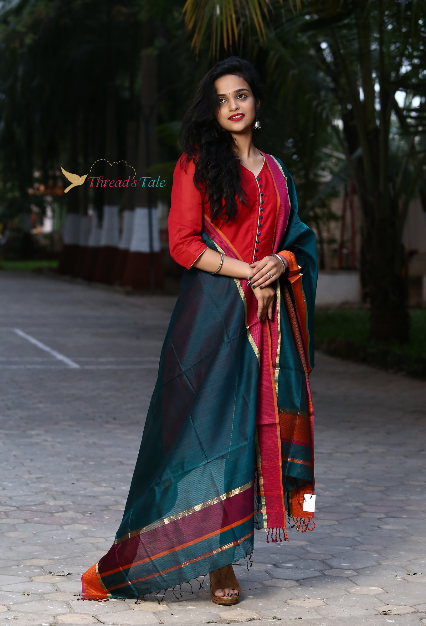 Rama Blue Handwoven Maheshwari Silk Dupatta