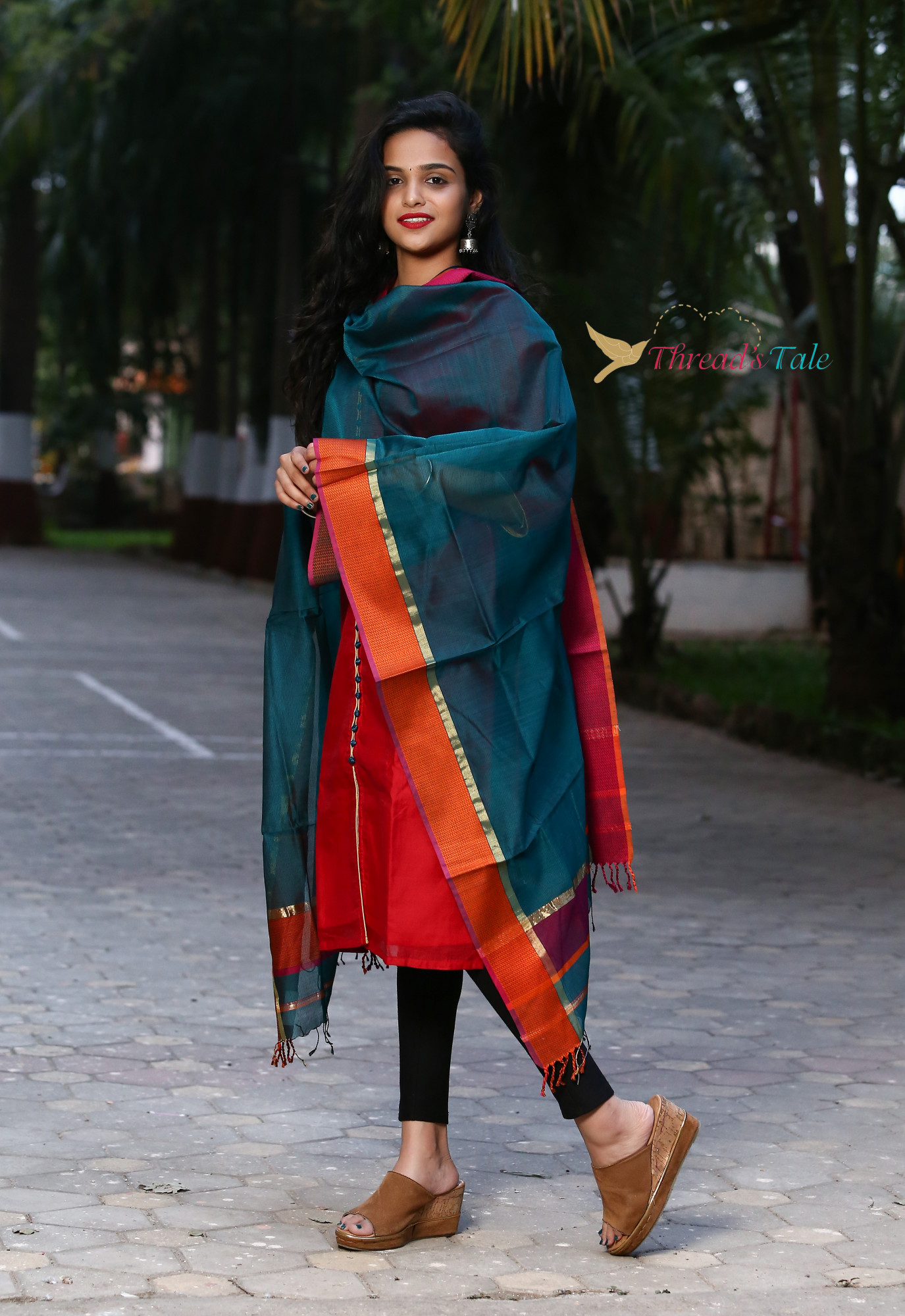 Rama Blue Handwoven Maheshwari Silk Dupatta