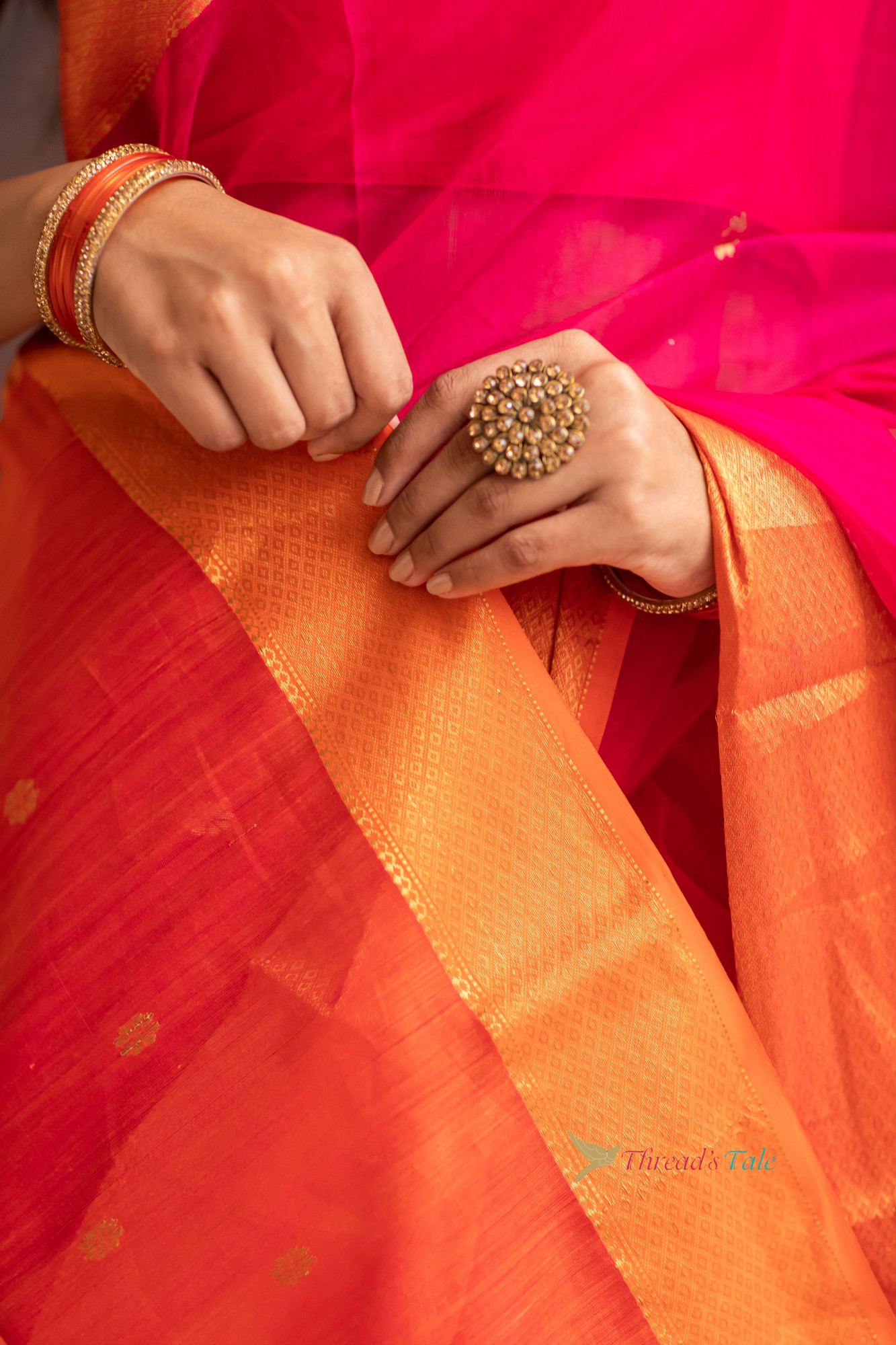 Festive Pink Handwoven Saree With Contras Golden Border And Golden Buttis