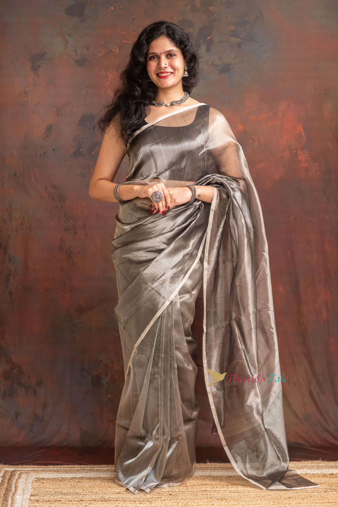 Handwoven Tissue Grey Saree