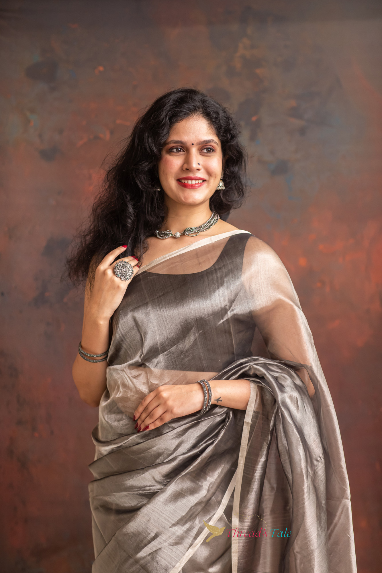 Handwoven Tissue Grey Saree