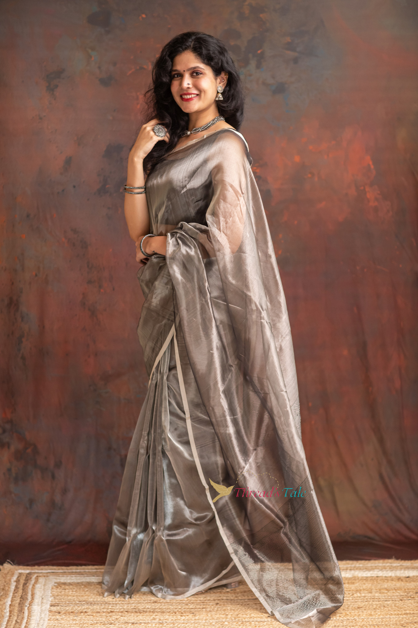 Handwoven Tissue Grey Saree