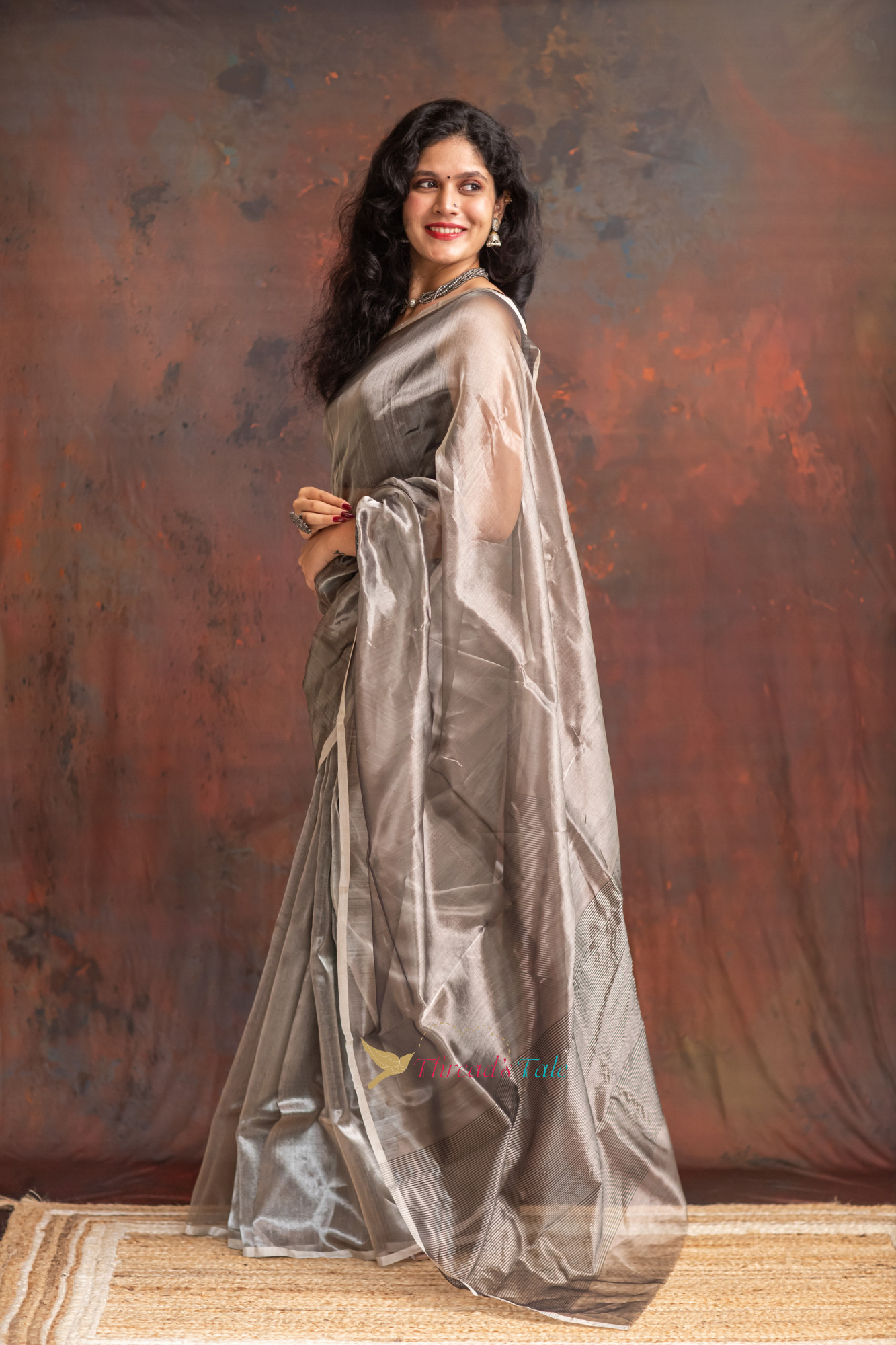 Handwoven Tissue Grey Saree