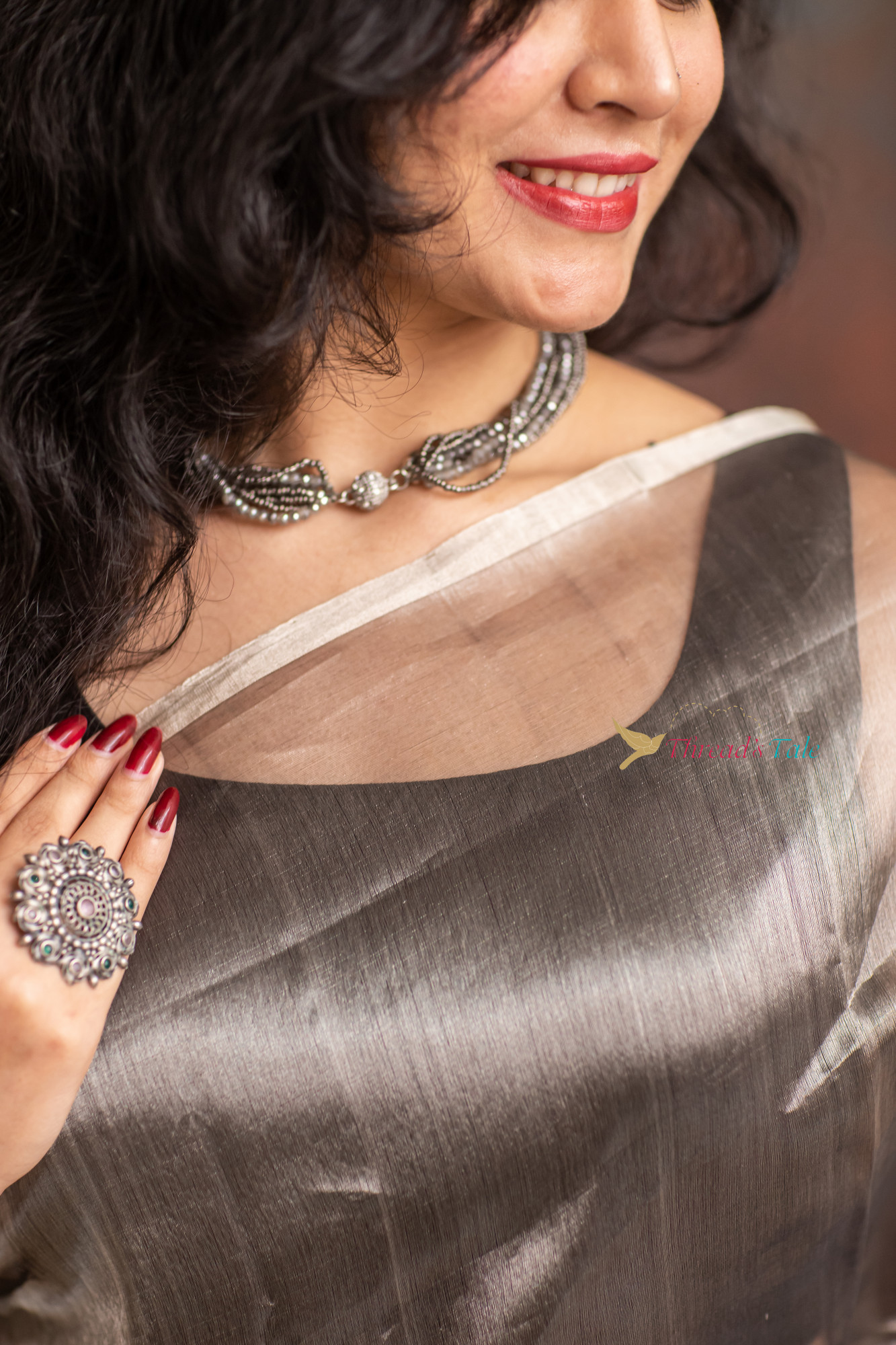 Handwoven Tissue Grey Saree