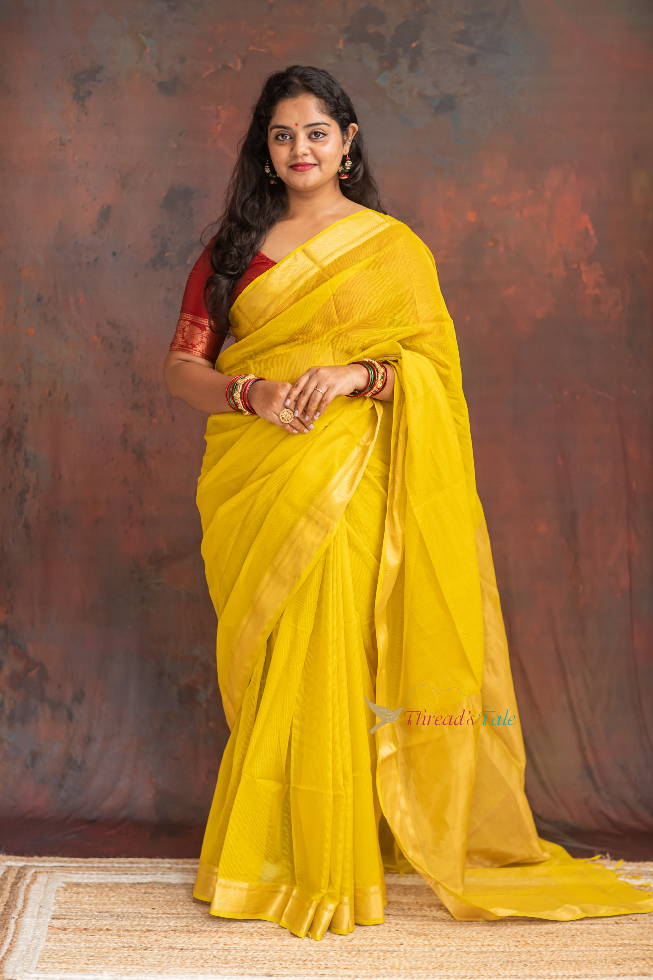 Sunshine Yellow Handwoven Pure Maheshwari Saree