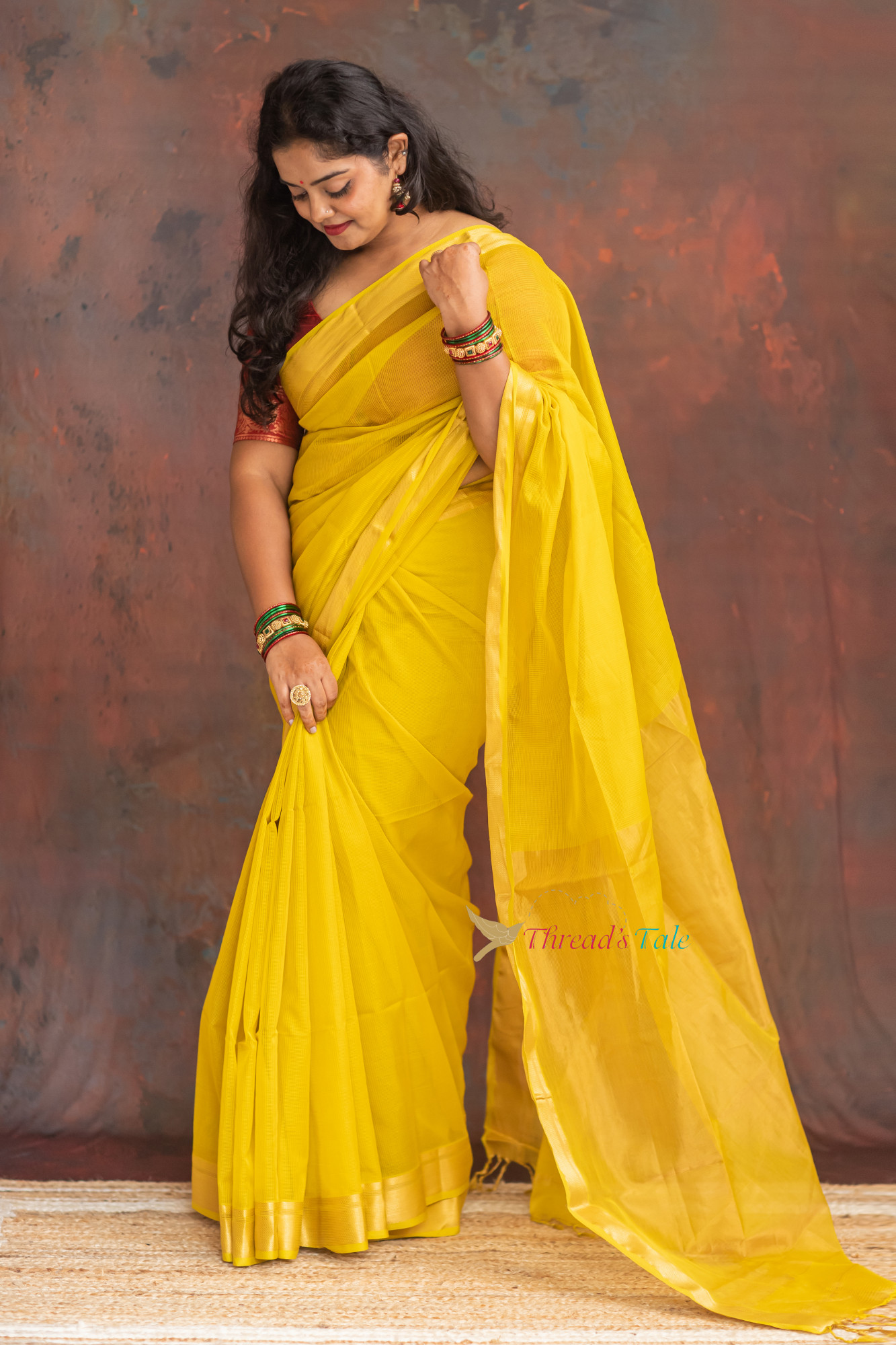 Sunshine Yellow Handwoven Maheshwari Saree