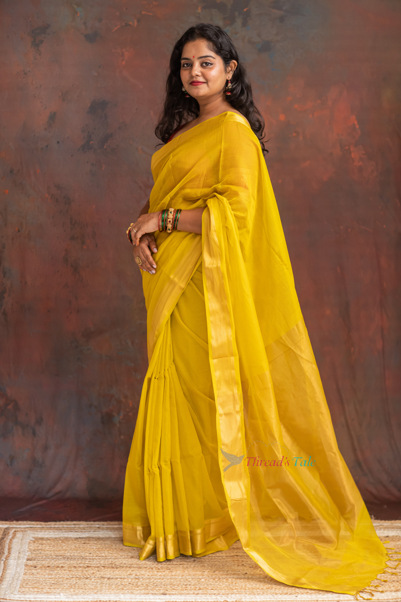 Sunshine Yellow Handwoven Maheshwari Saree