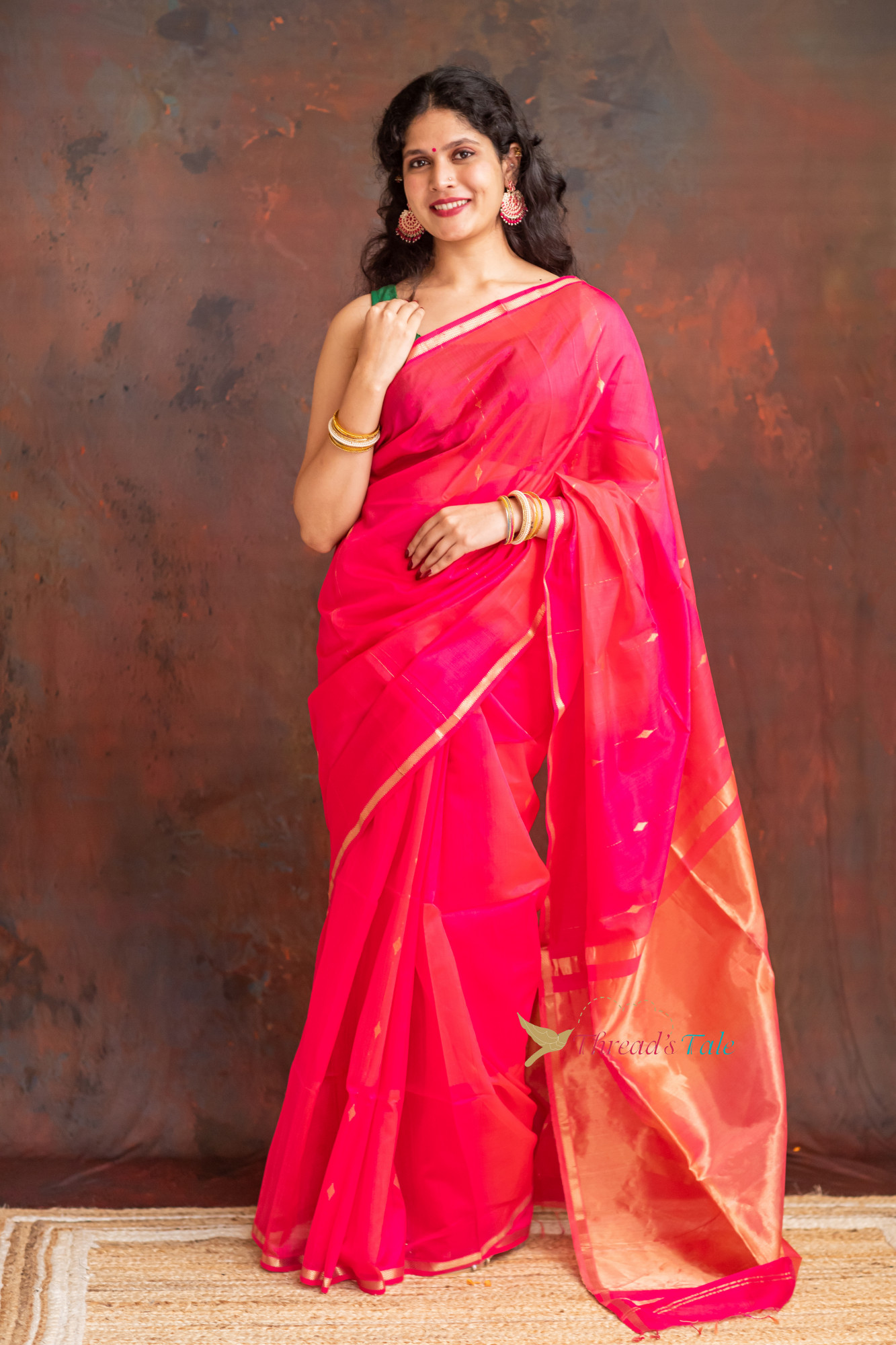 Pink Red Handwoven Shaded Saree