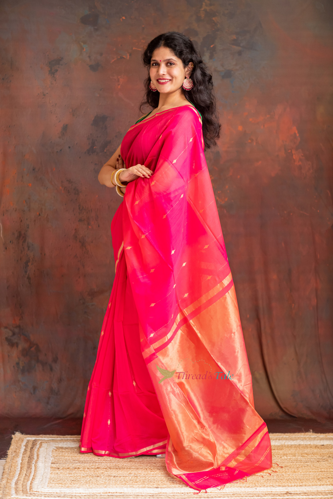 Pink Red Handwoven Shaded Saree