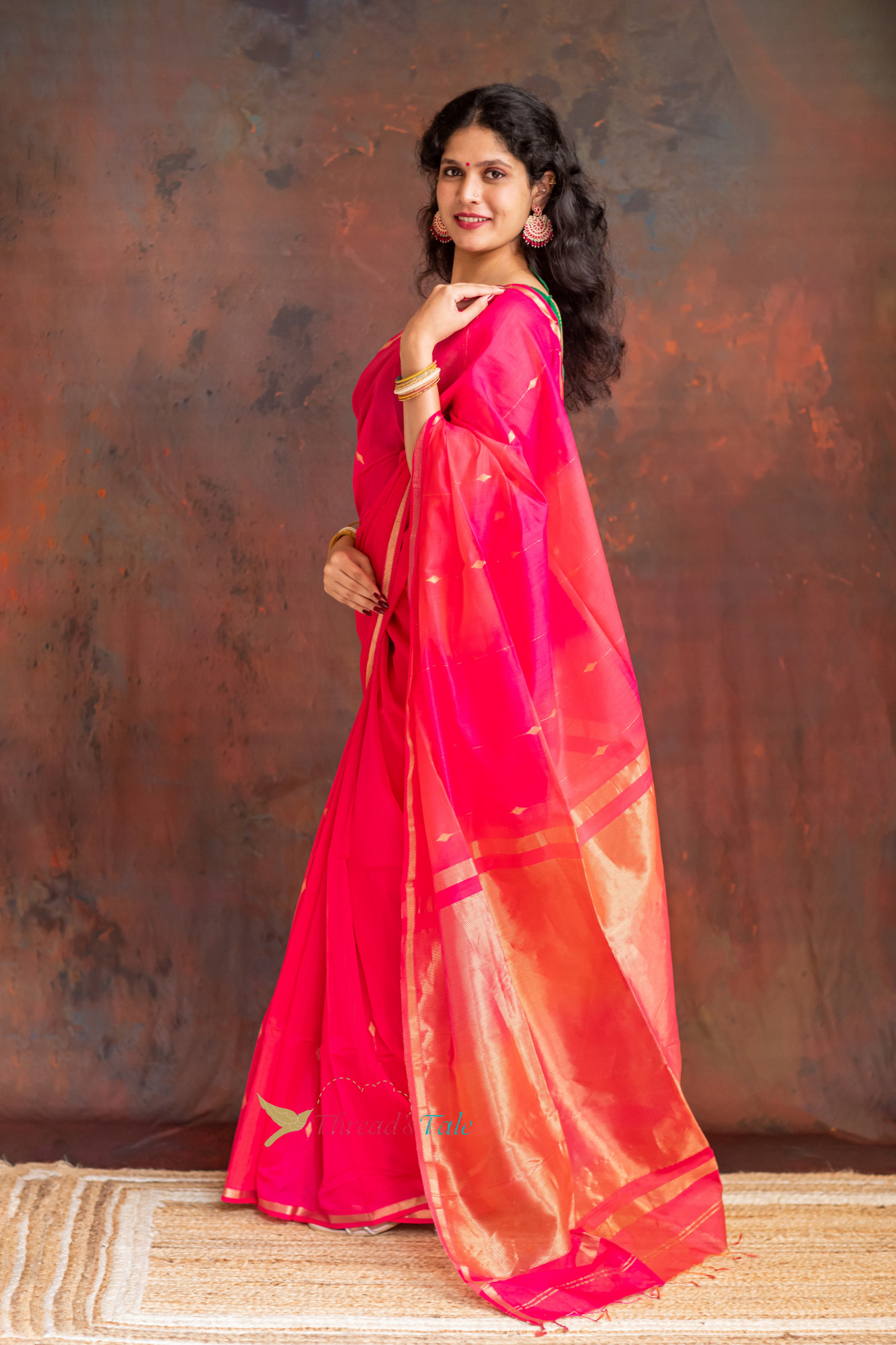 Pink Red Handwoven Shaded Saree