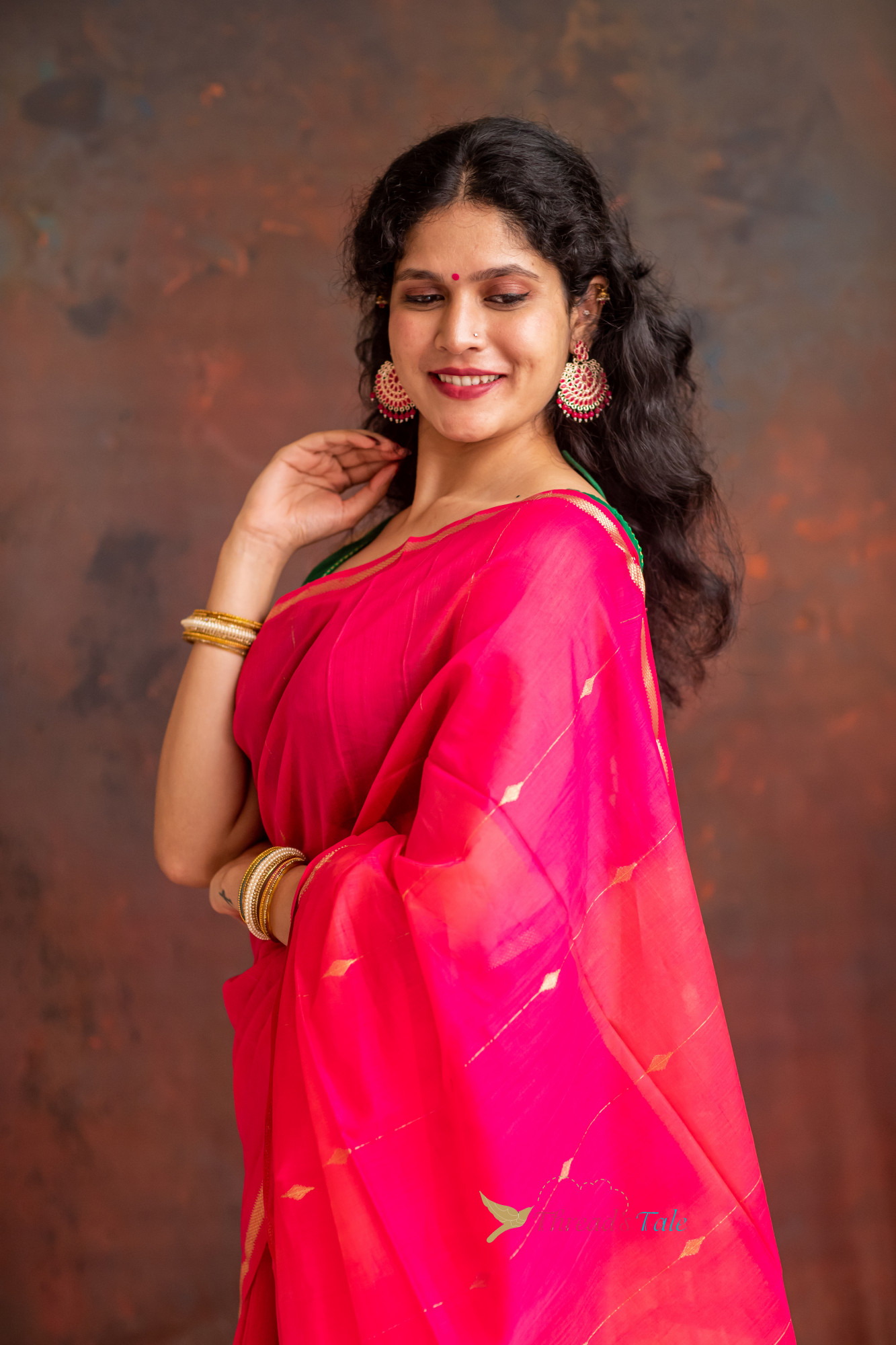 Pink Red Handwoven Shaded Saree