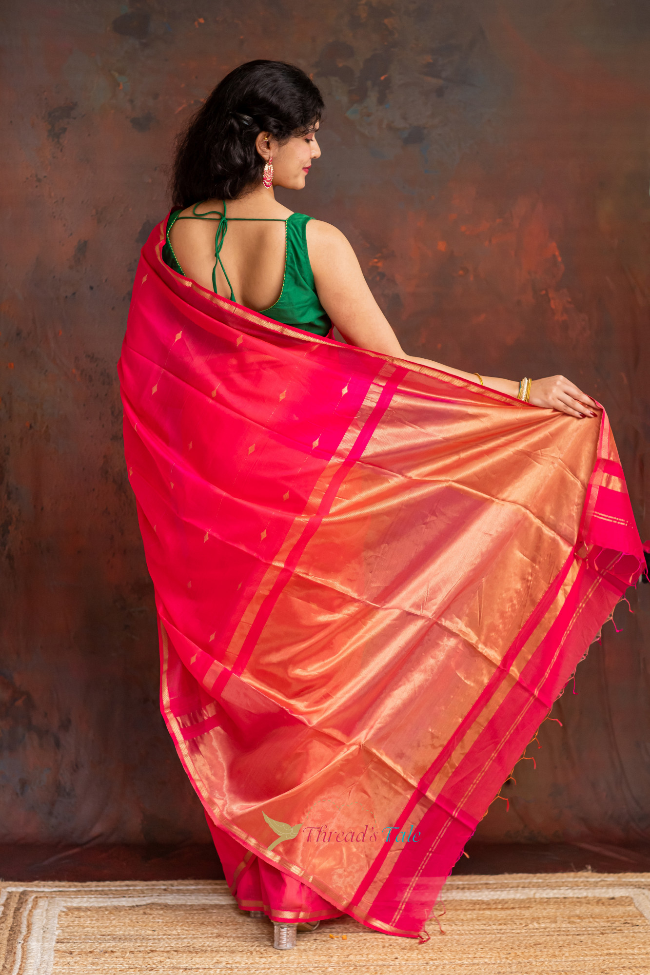 Pink Red Handwoven Shaded Saree