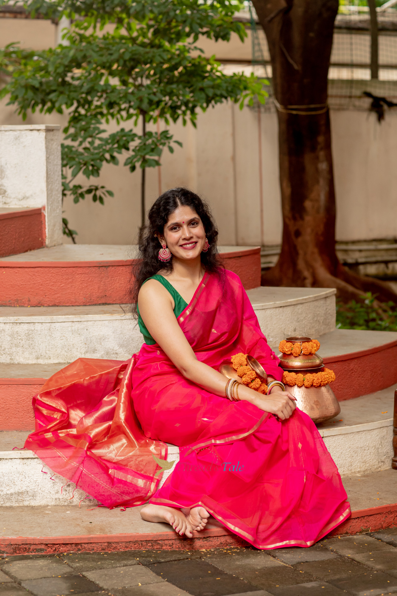Pink Red Handwoven Shaded Saree