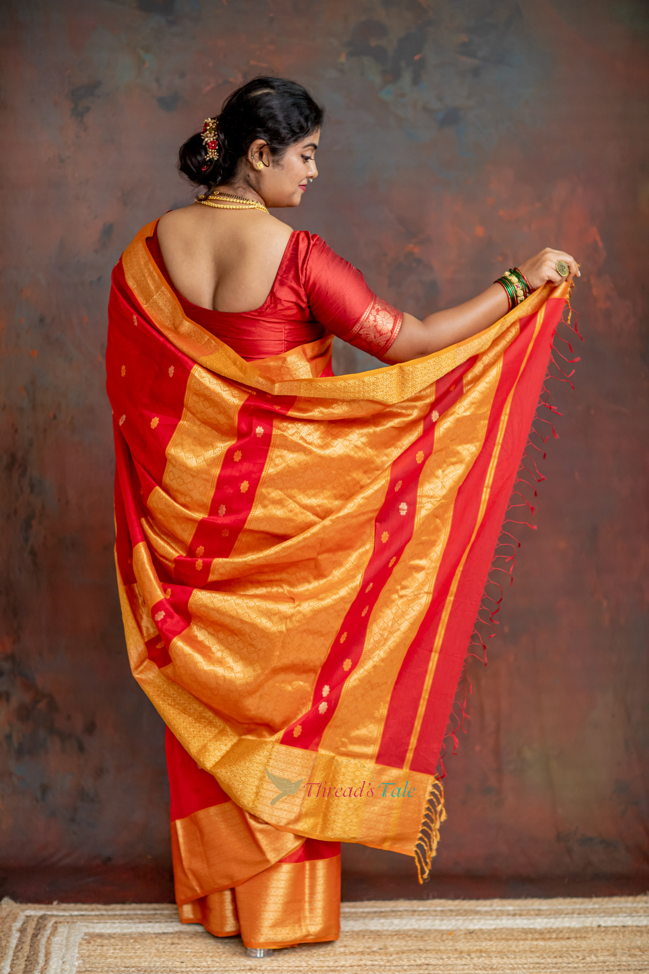 Festive Red Handwoven Saree With Contrast Golden Border