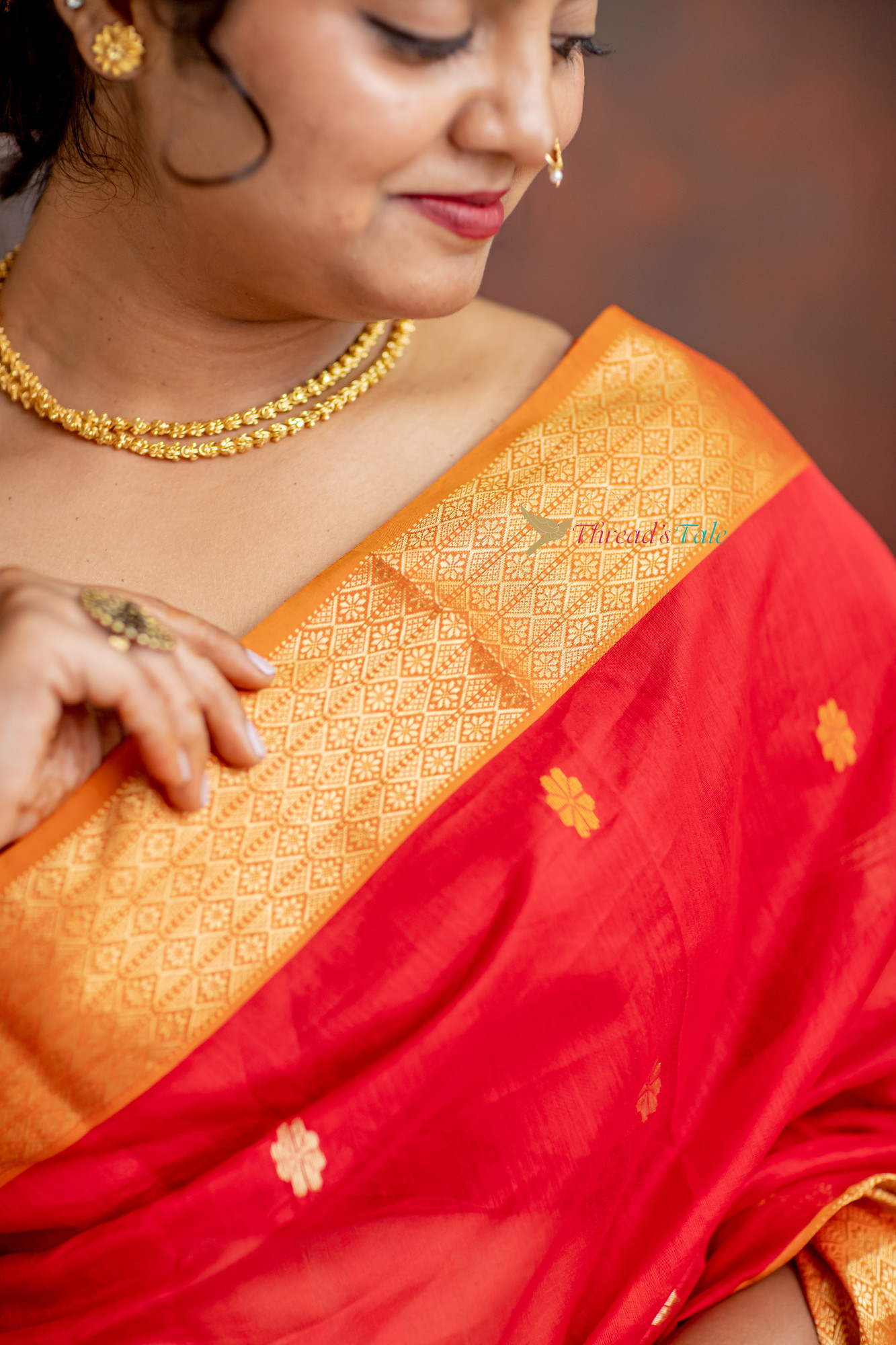 Festive Red Handwoven Saree With Contrast Golden Border