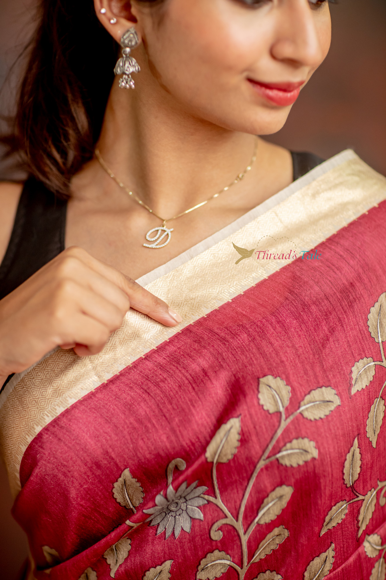 Maroon Handcrafted Kalamkari Tusser Saree