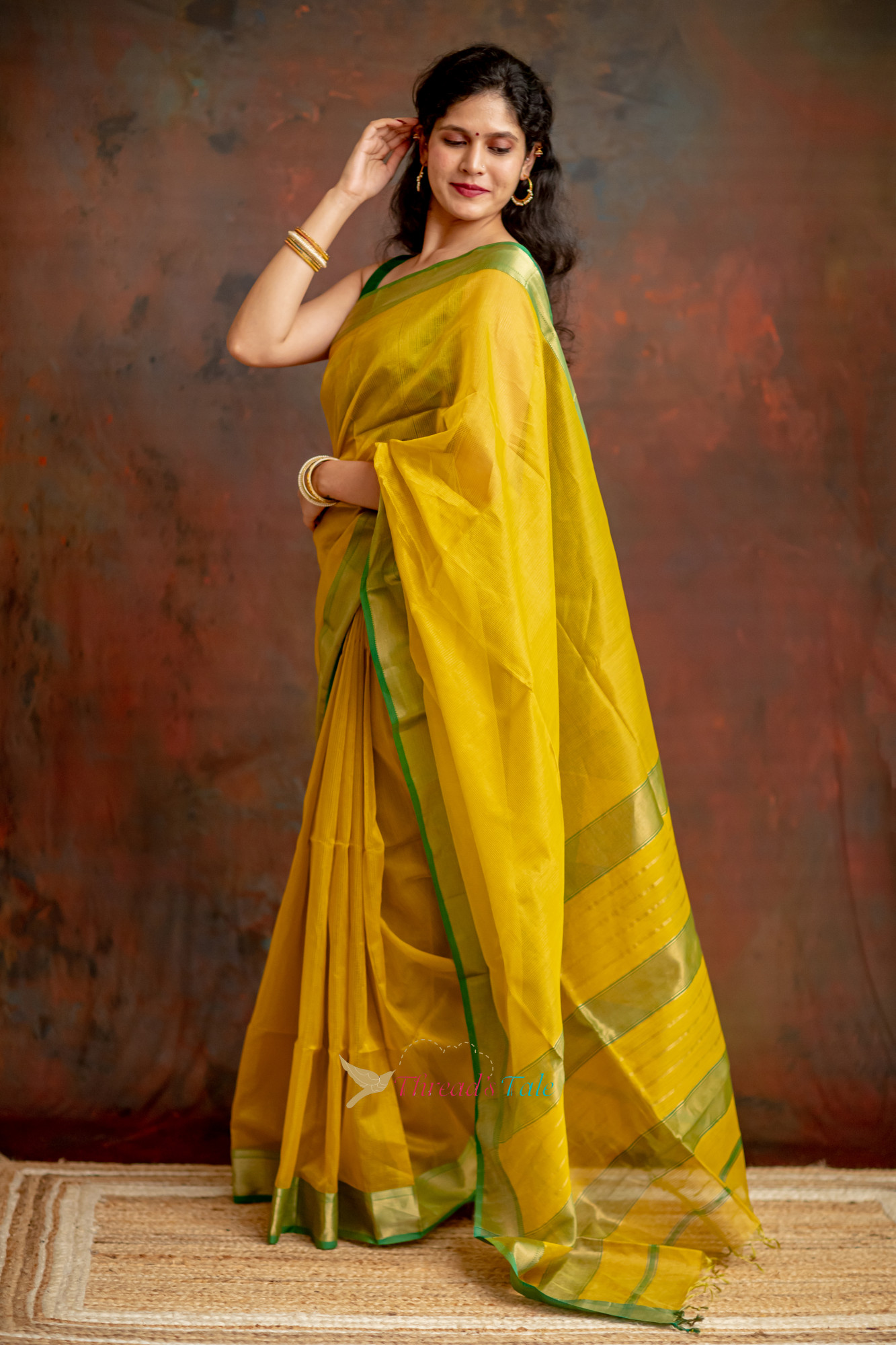 Festive Yellow Handwoven Tissue Checks Saree