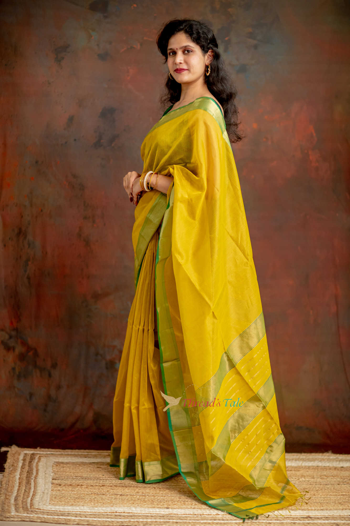 Festive Yellow Handwoven Tissue Checks Saree