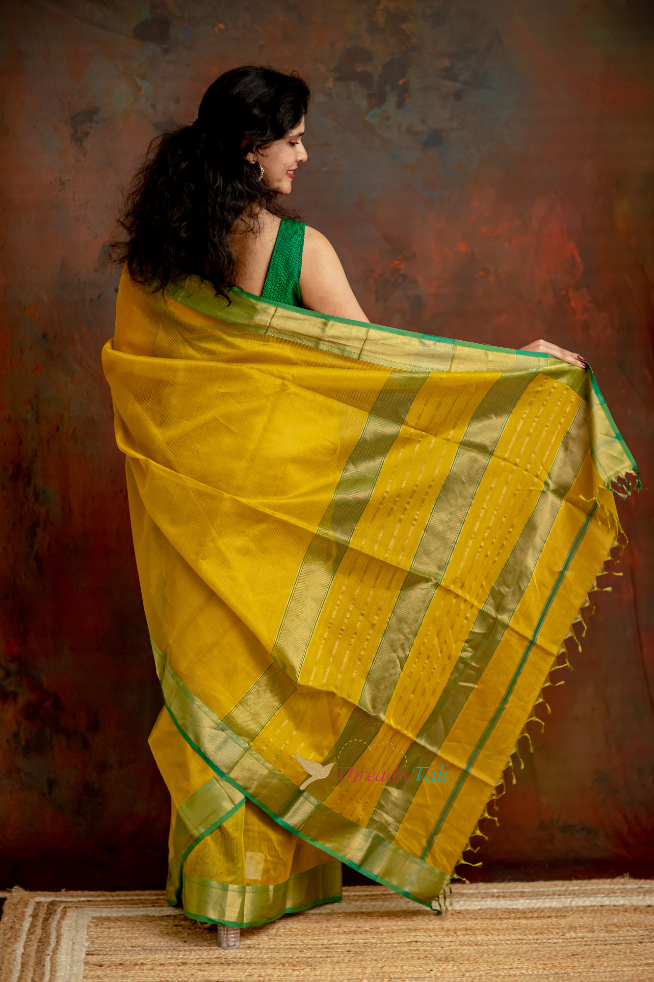Festive Yellow Handwoven Tissue Checks Saree