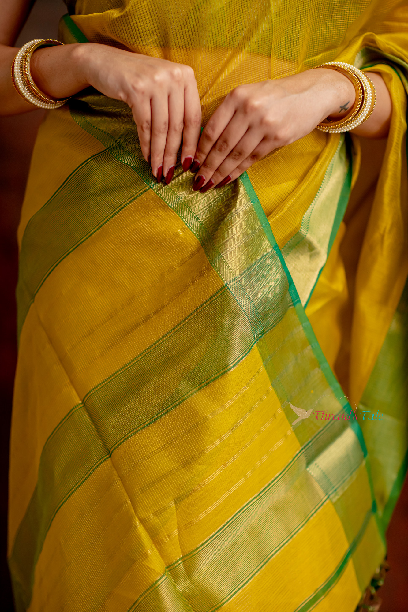 Festive Yellow Handwoven Tissue Checks Saree