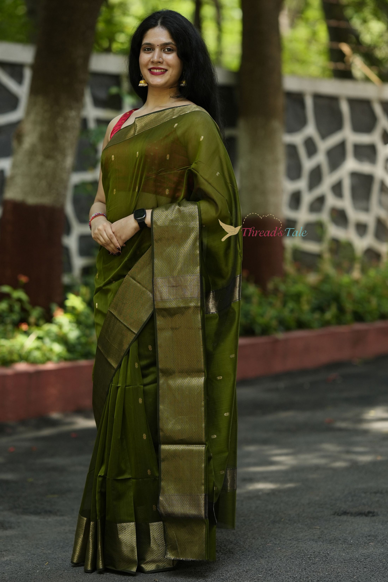 Moss Green Handwoven Maheshwari Silk Saree