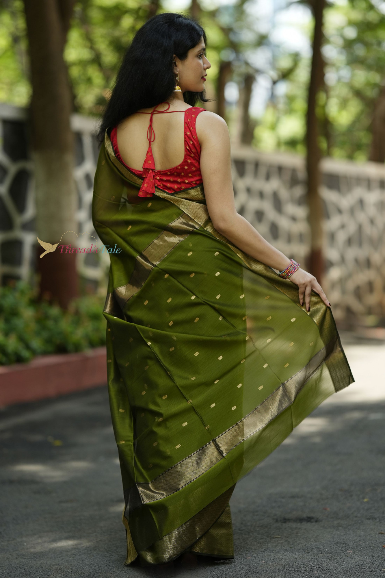 Moss Green Handwoven Maheshwari Silk Saree