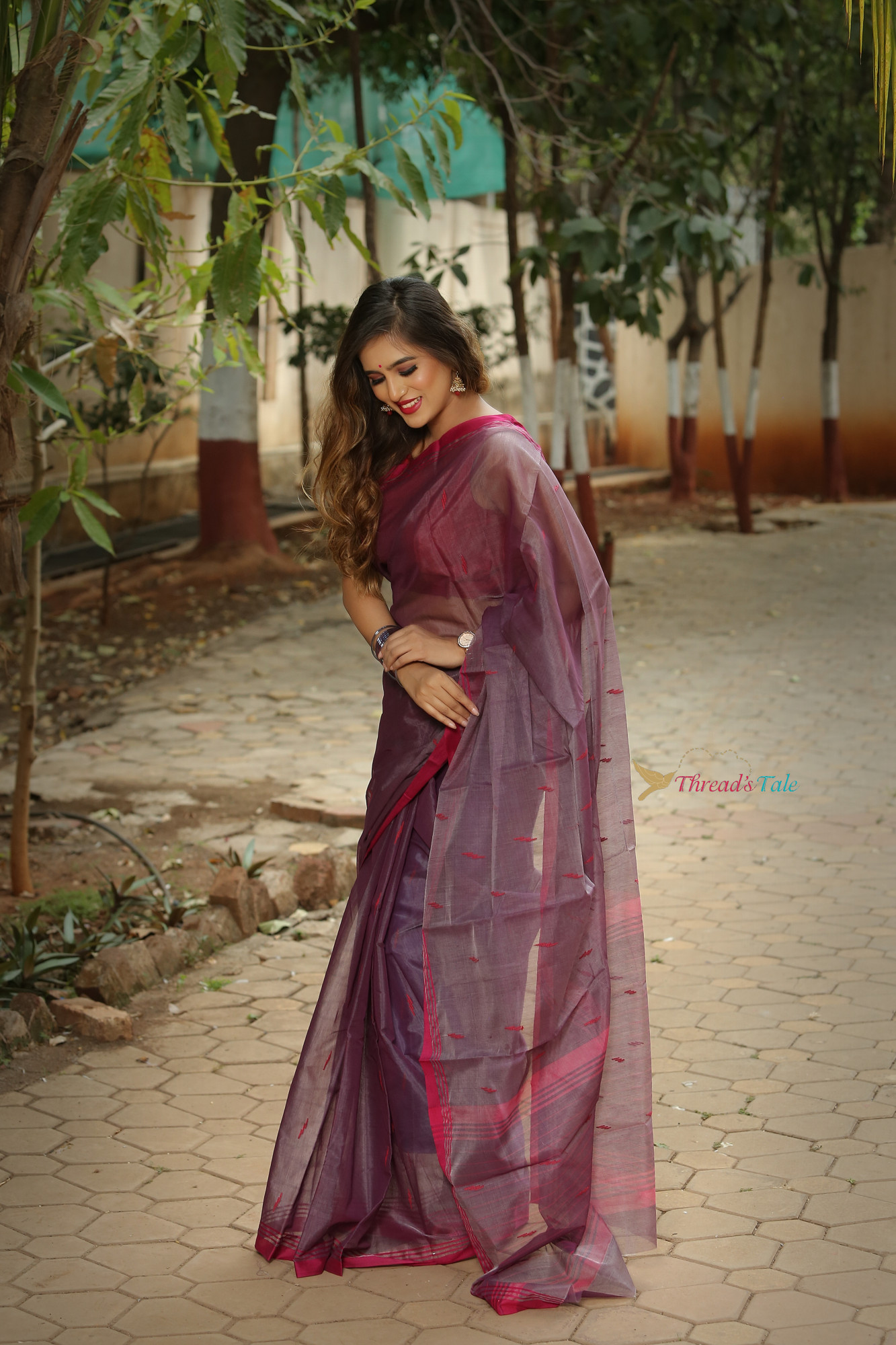 Violet Handwoven Cotton Chanderi Saree