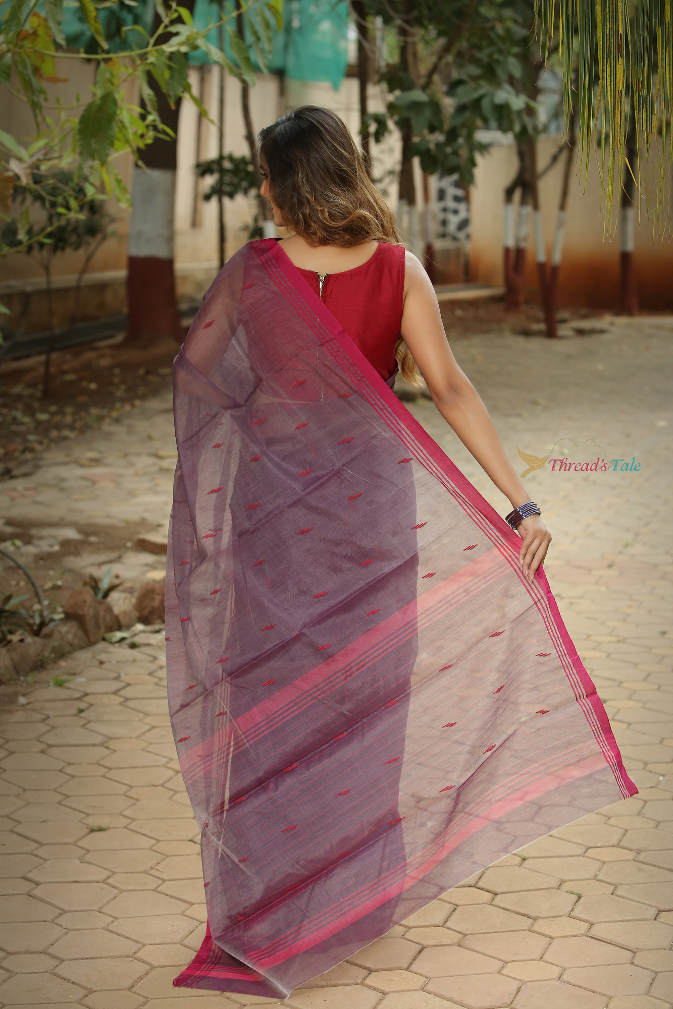 Violet Handwoven Cotton Chanderi Saree
