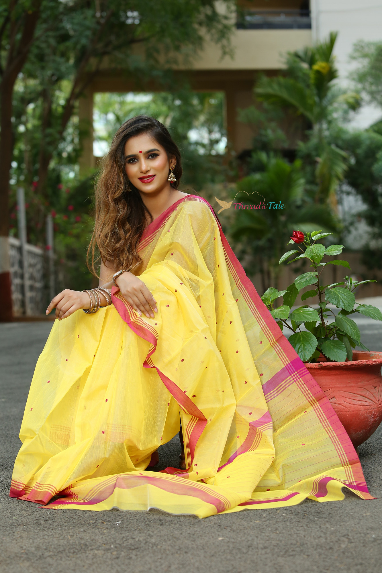 Yellow Handwoven Chanderi Cotton Saree
