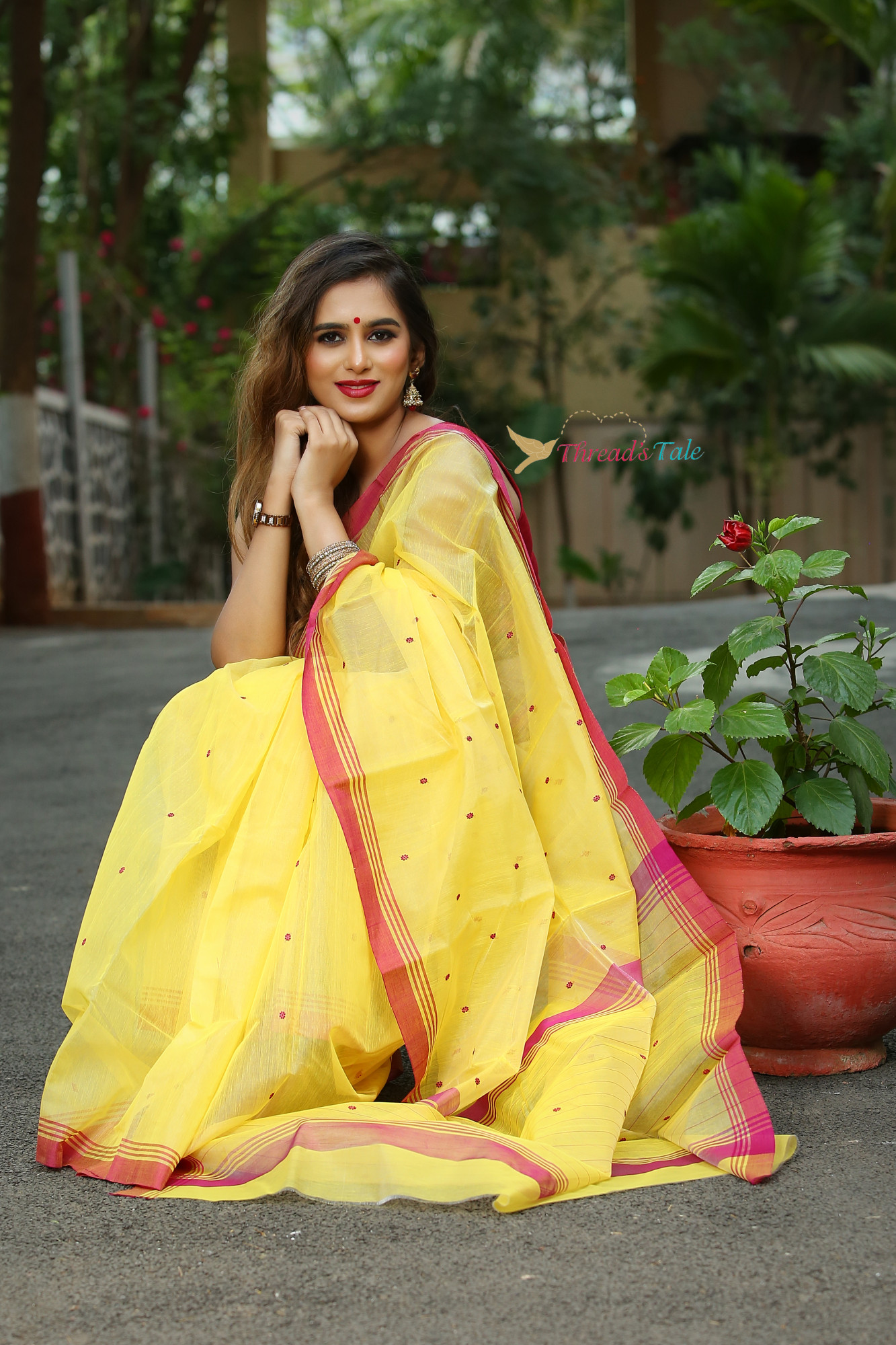 Yellow Handwoven Chanderi Cotton Saree