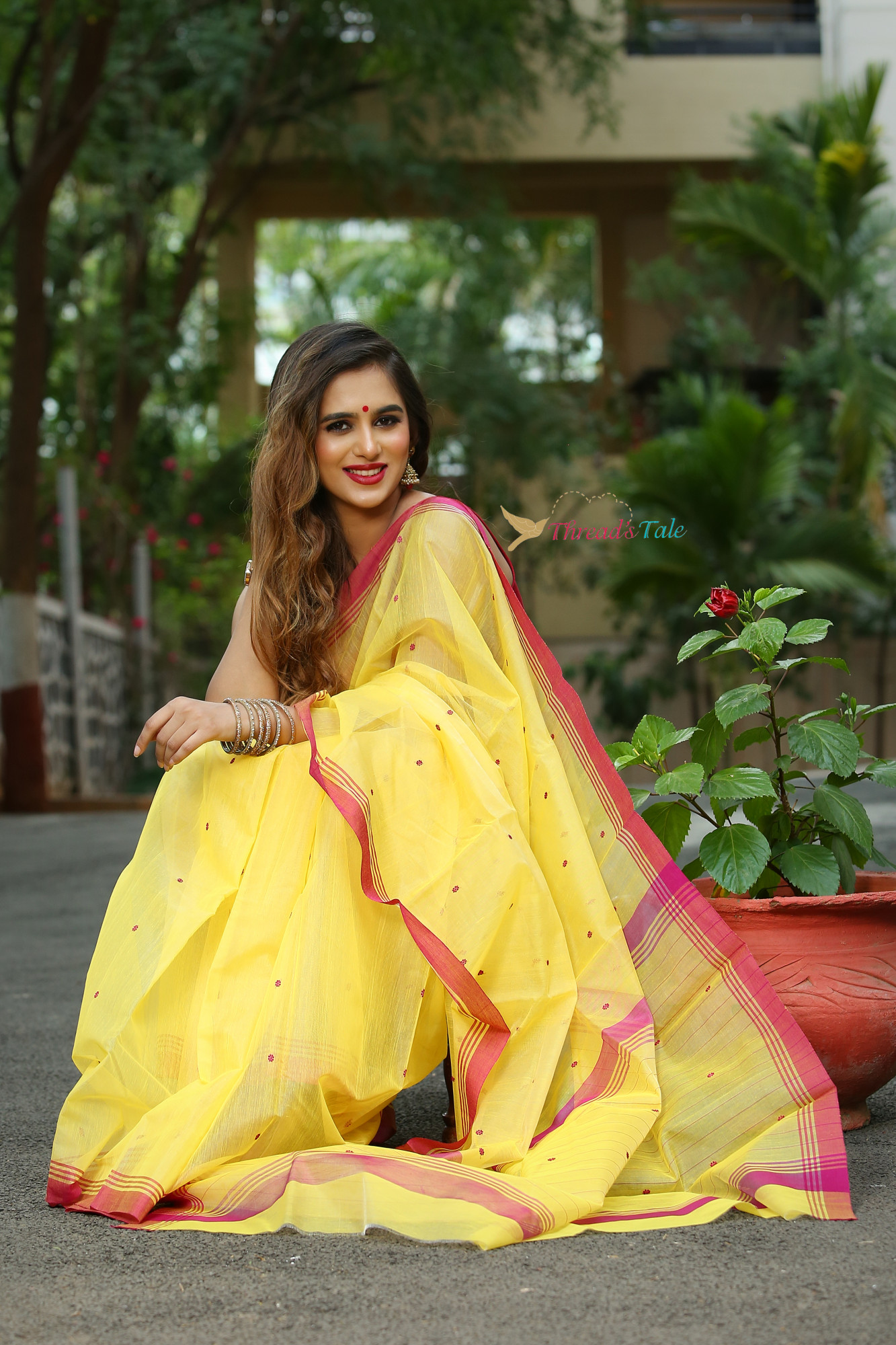 Yellow Handwoven Chanderi Cotton Saree