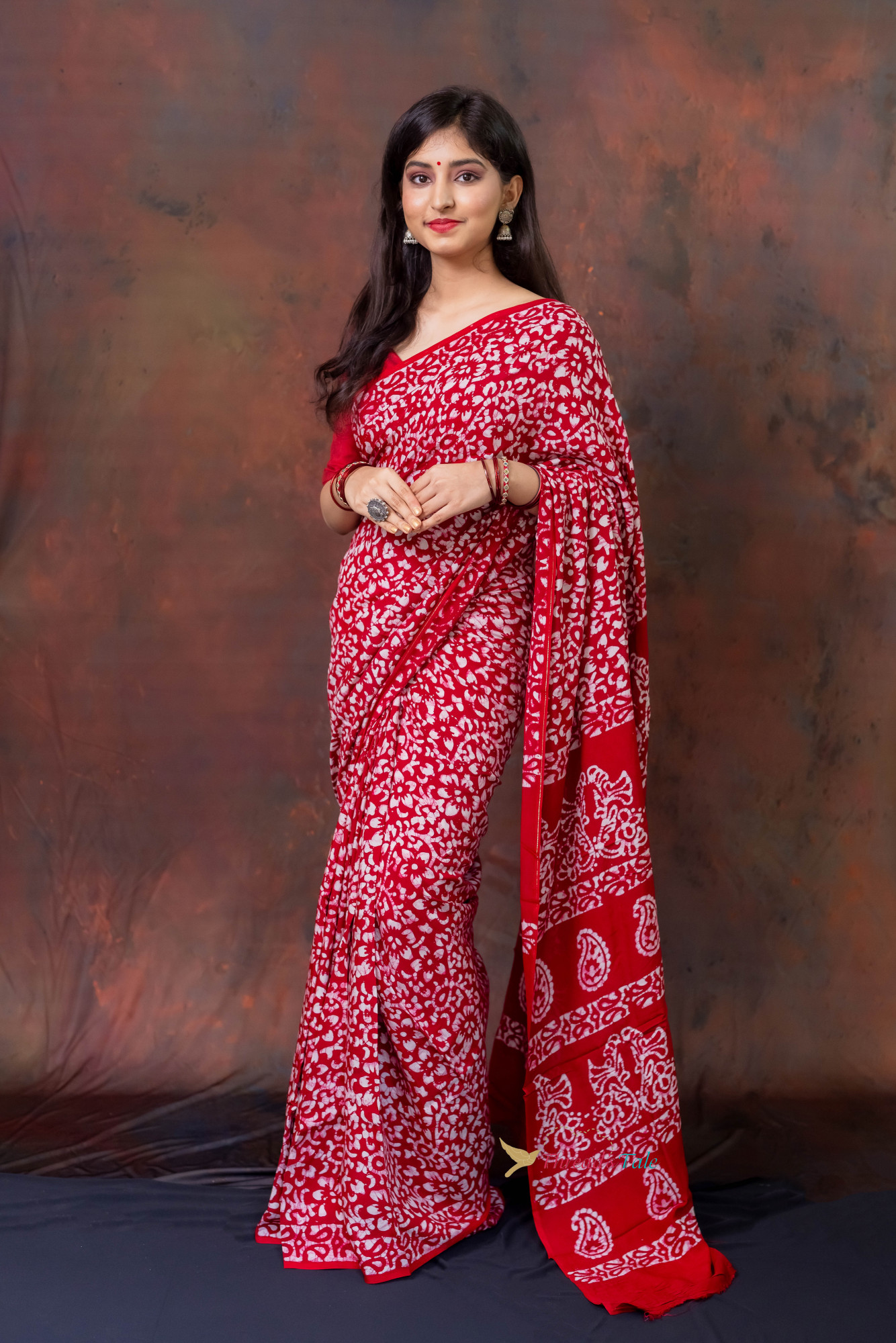Red Hand Crafted Batik Saree