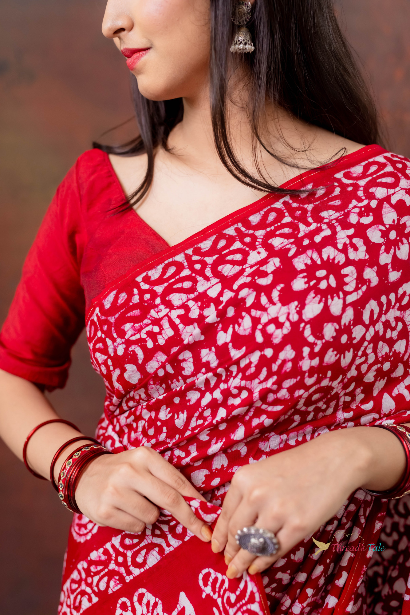 Red Hand Crafted Batik Saree