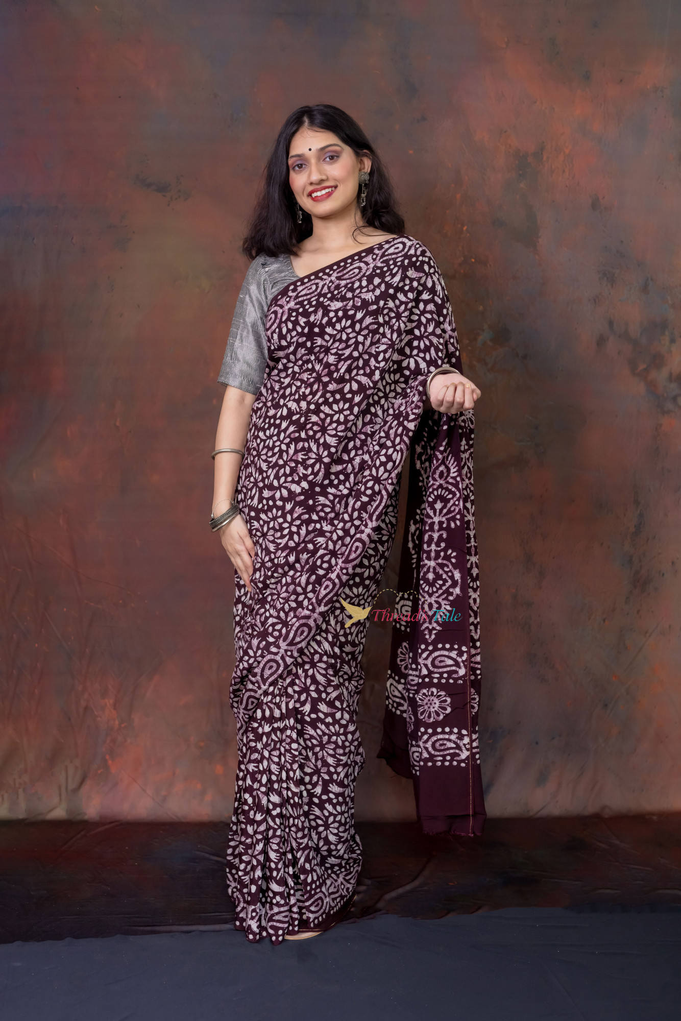 Chocolate Brown Hand crafted Batik Saree