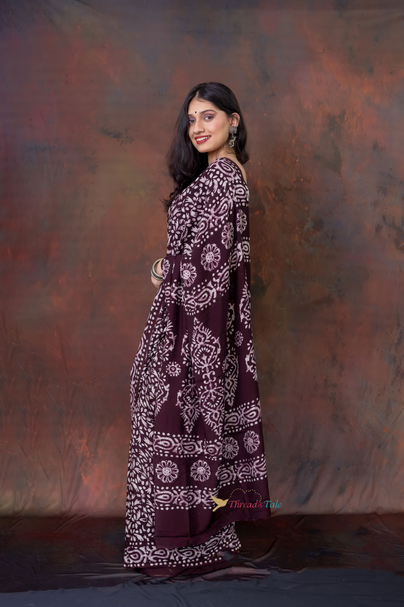 Chocolate Brown Hand crafted Batik Saree