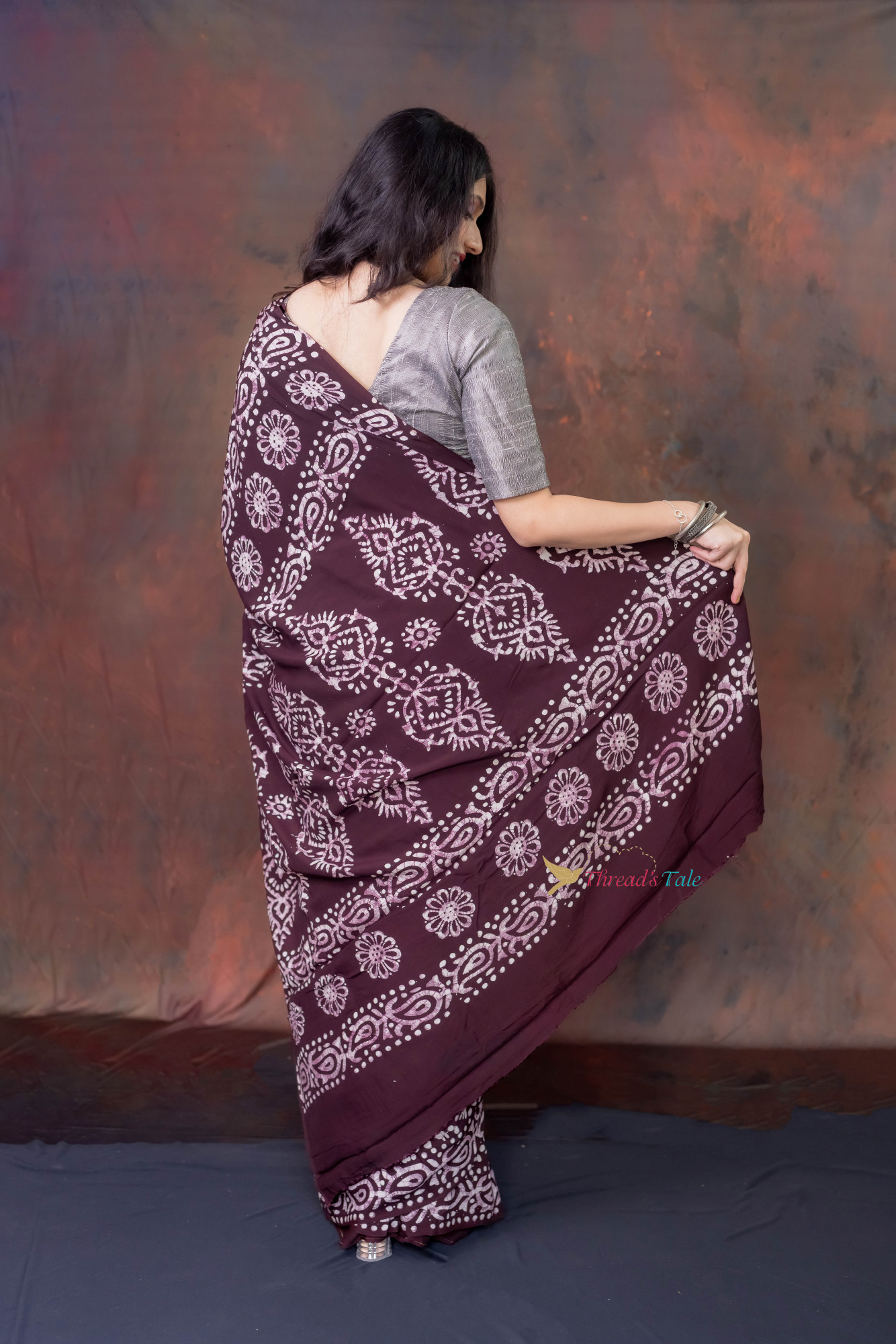 Chocolate Brown Hand crafted Batik Saree