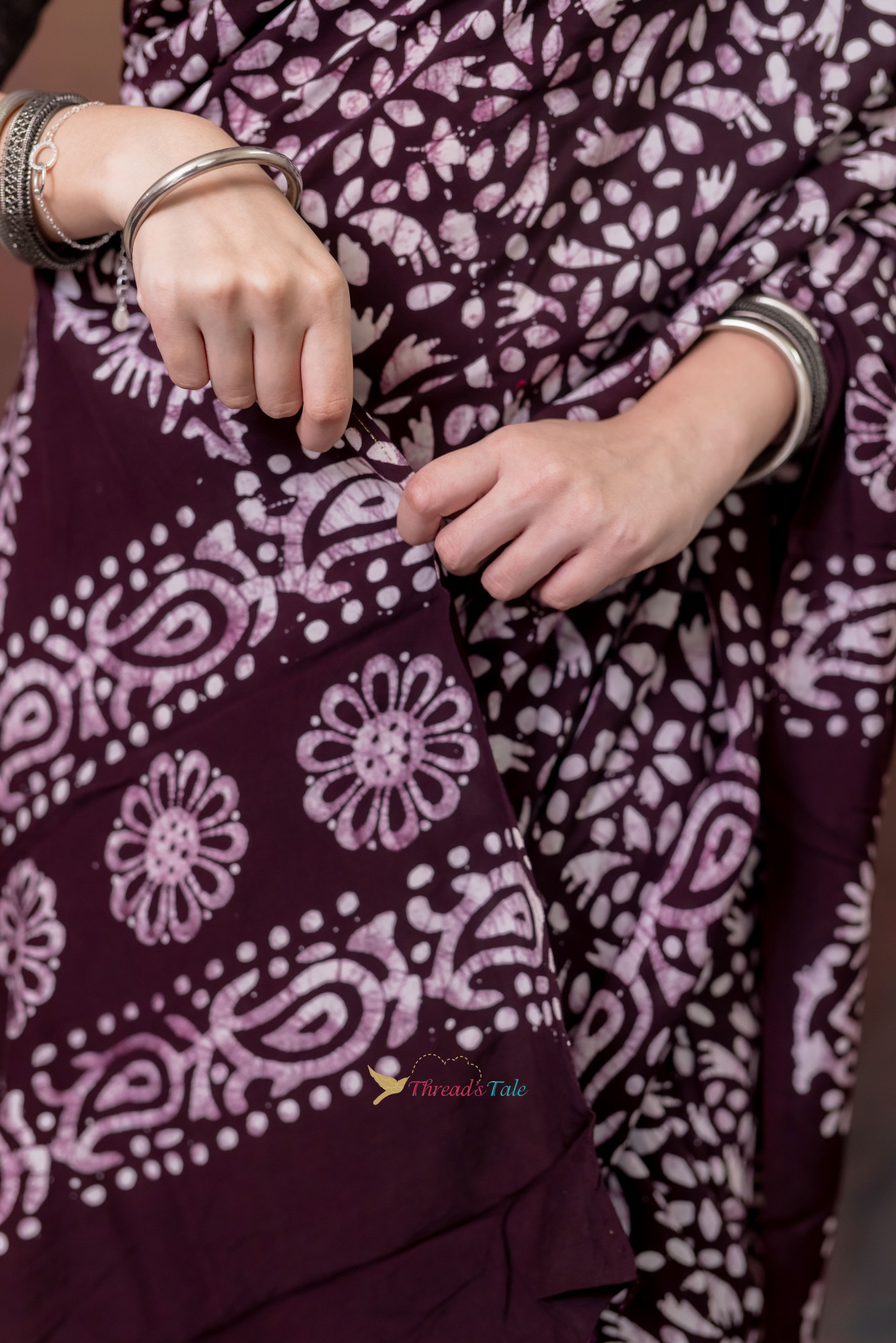 Chocolate Brown Hand crafted Batik Saree