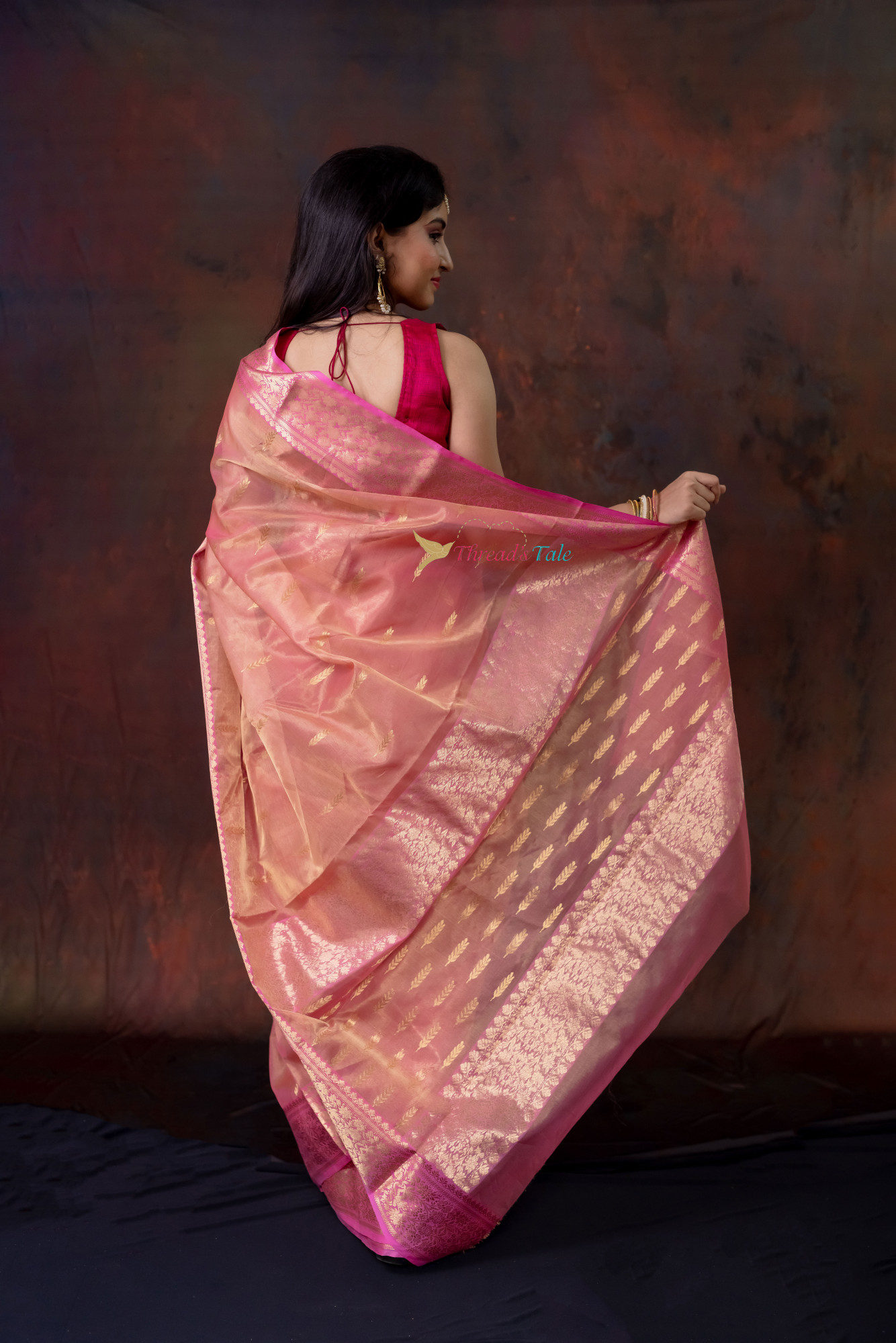 Golden Pink Handwoven Tissue Saree