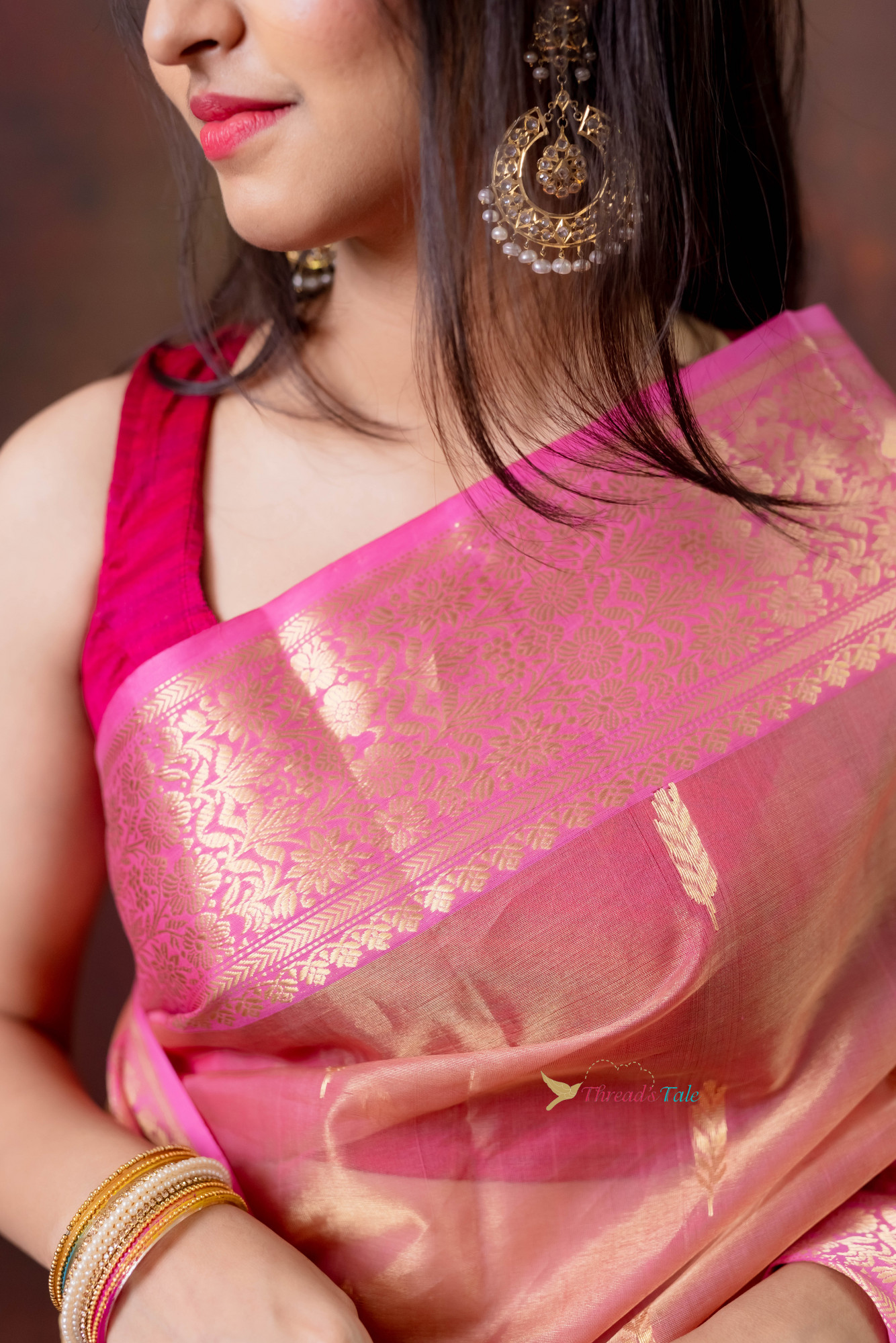 Golden Pink Handwoven Tissue Saree