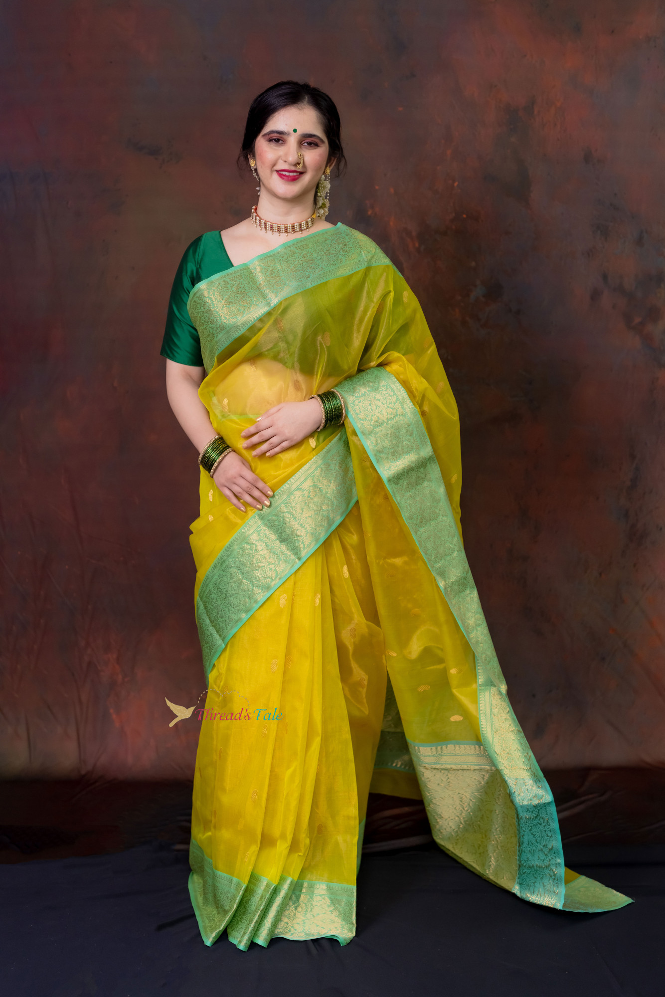 Golden Yellow Handwoven Tissue Saree