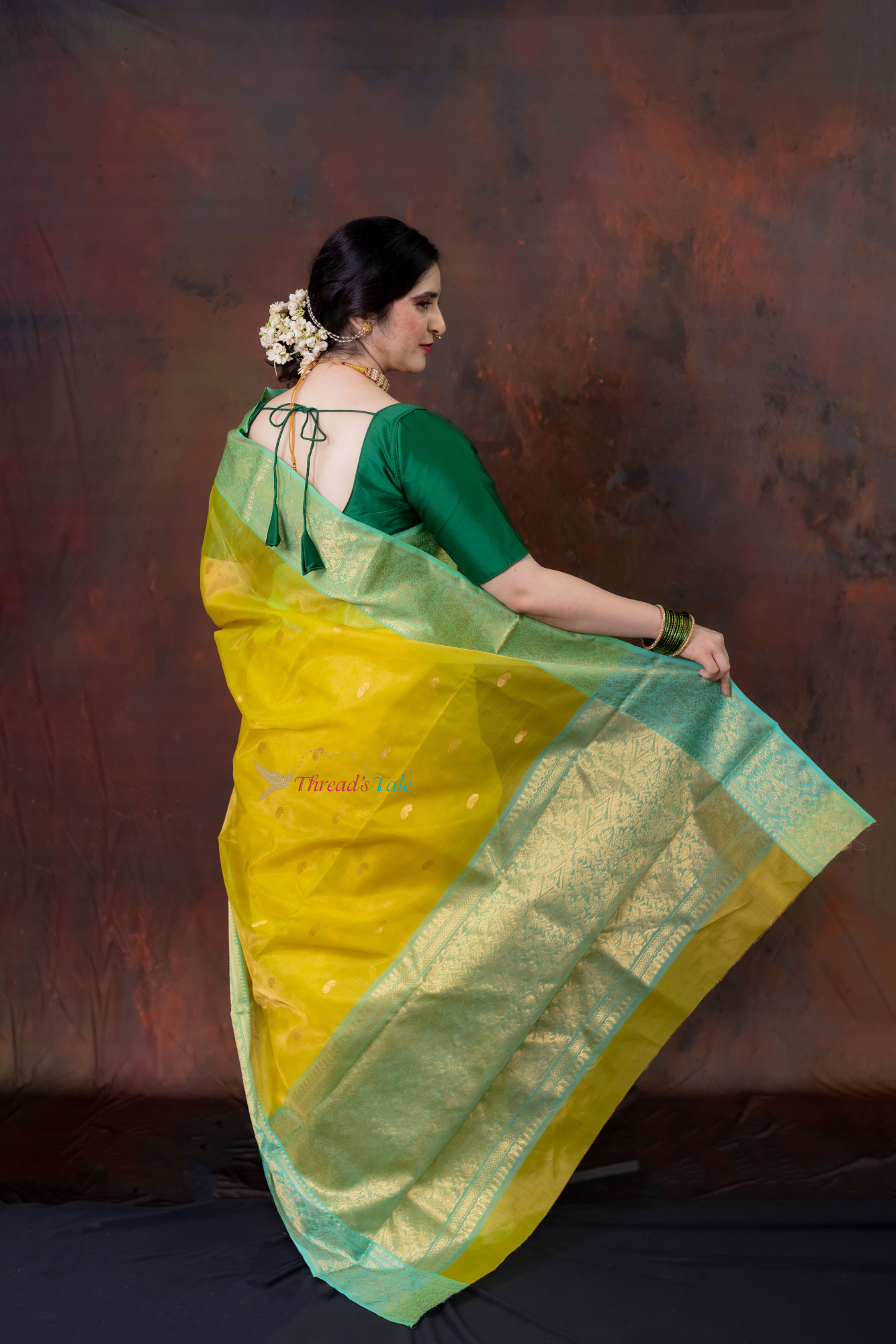 Golden Yellow Handwoven Tissue Saree