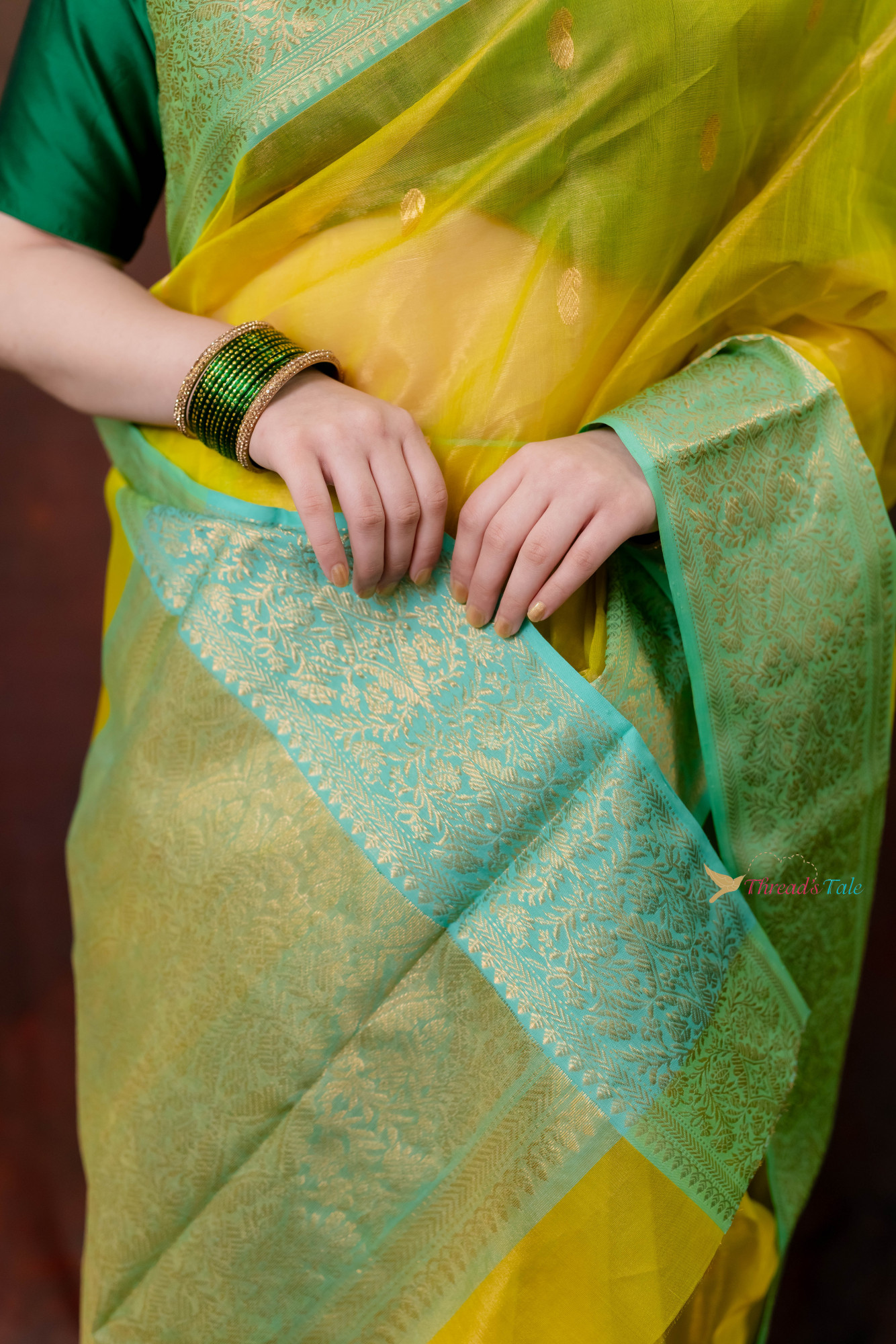 Golden Yellow Handwoven Tissue Saree