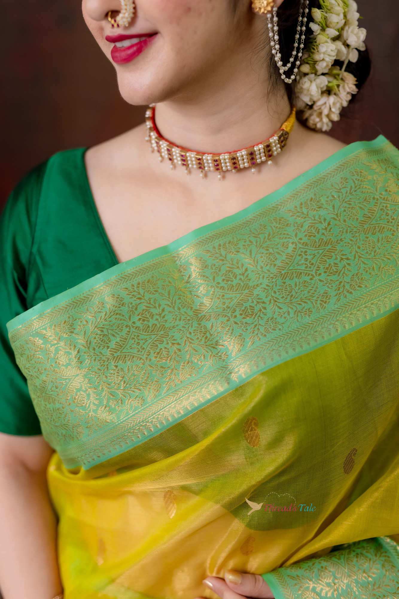 Golden Yellow Handwoven Tissue Saree