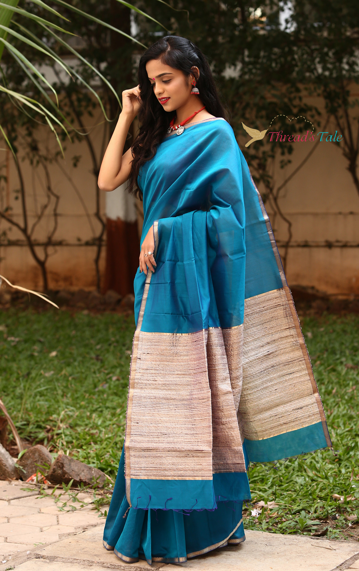 Peacock Blue Handwoven Maheshwari Silk Saree