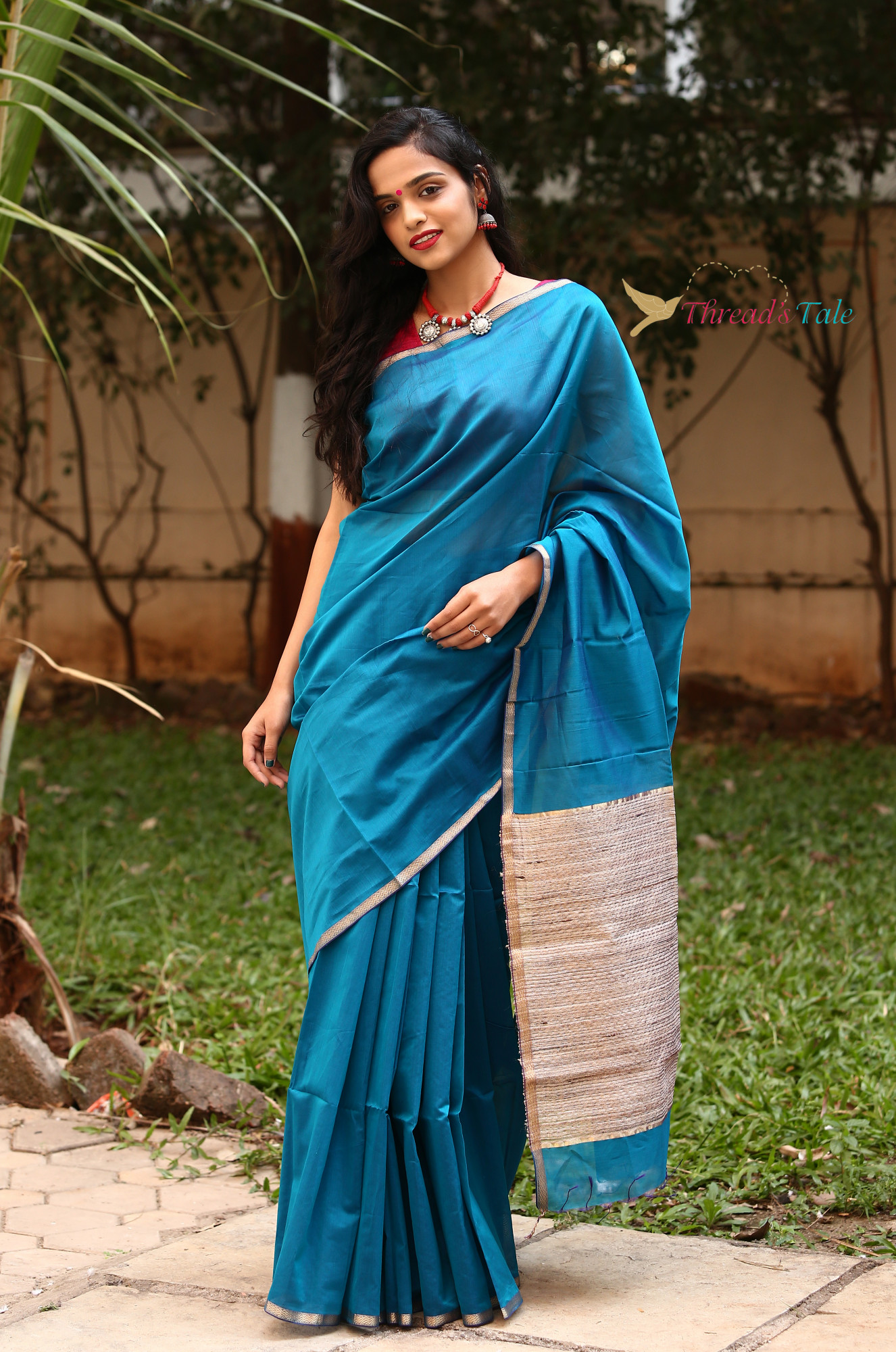 Peacock Blue Handwoven Maheshwari Silk Saree